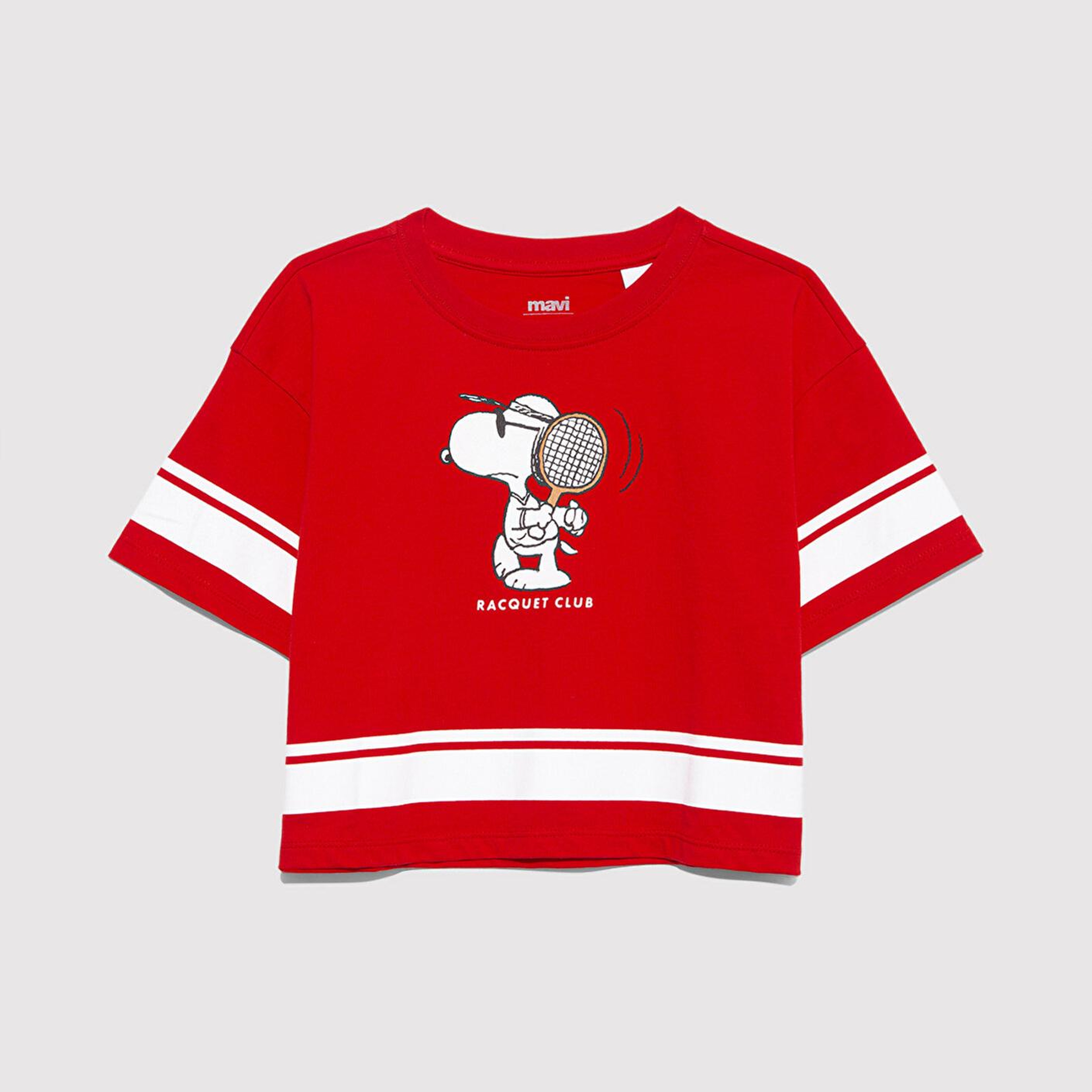 Mavi Peanuts Baskılı Kırmızı Tişört Loose Fit / Bol Rahat Kesim 7610372-82054