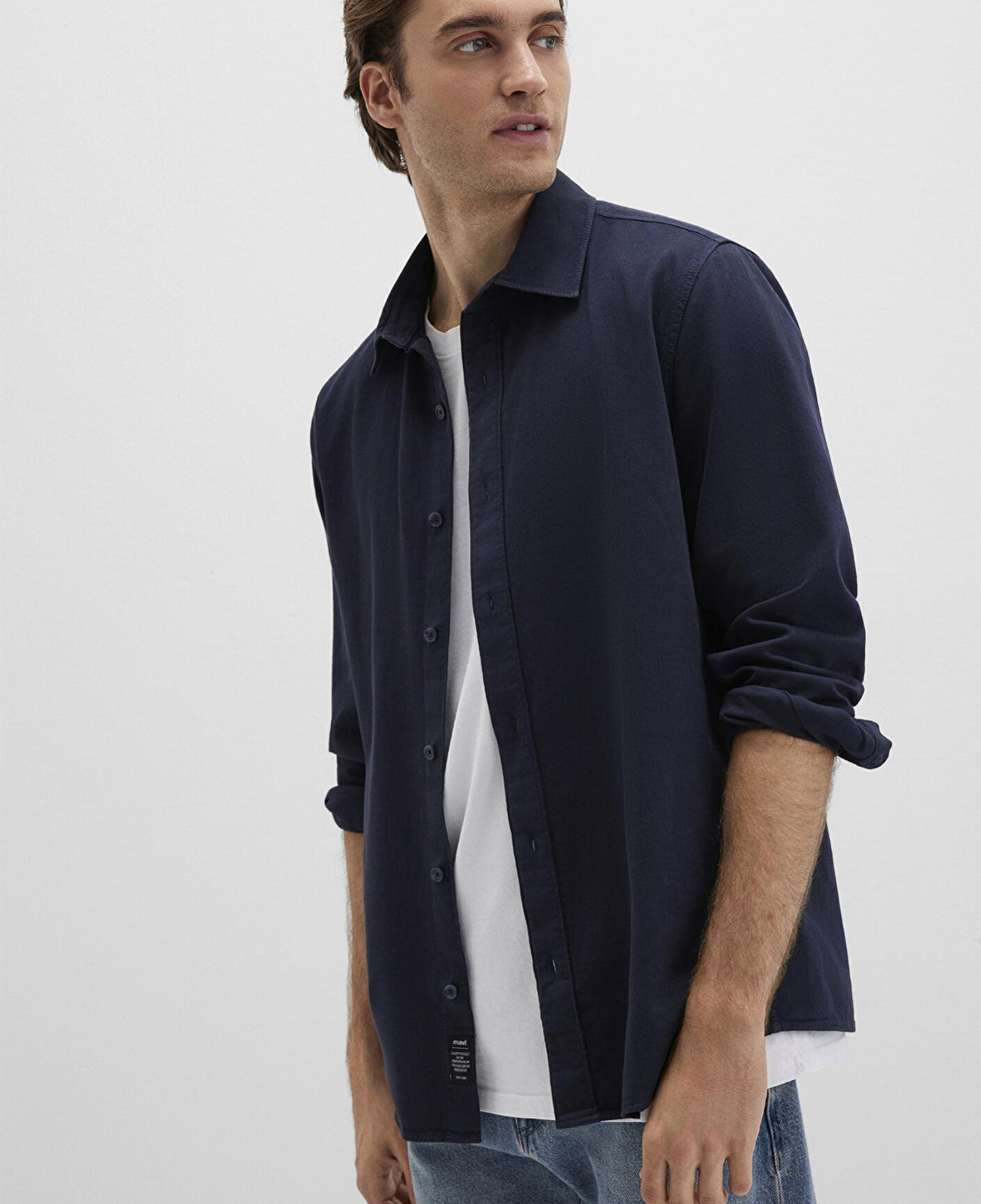 Mavi Keten Karışımlı Lacivert Gömlek Regular Fit / Normal Kesim 0211641-82183