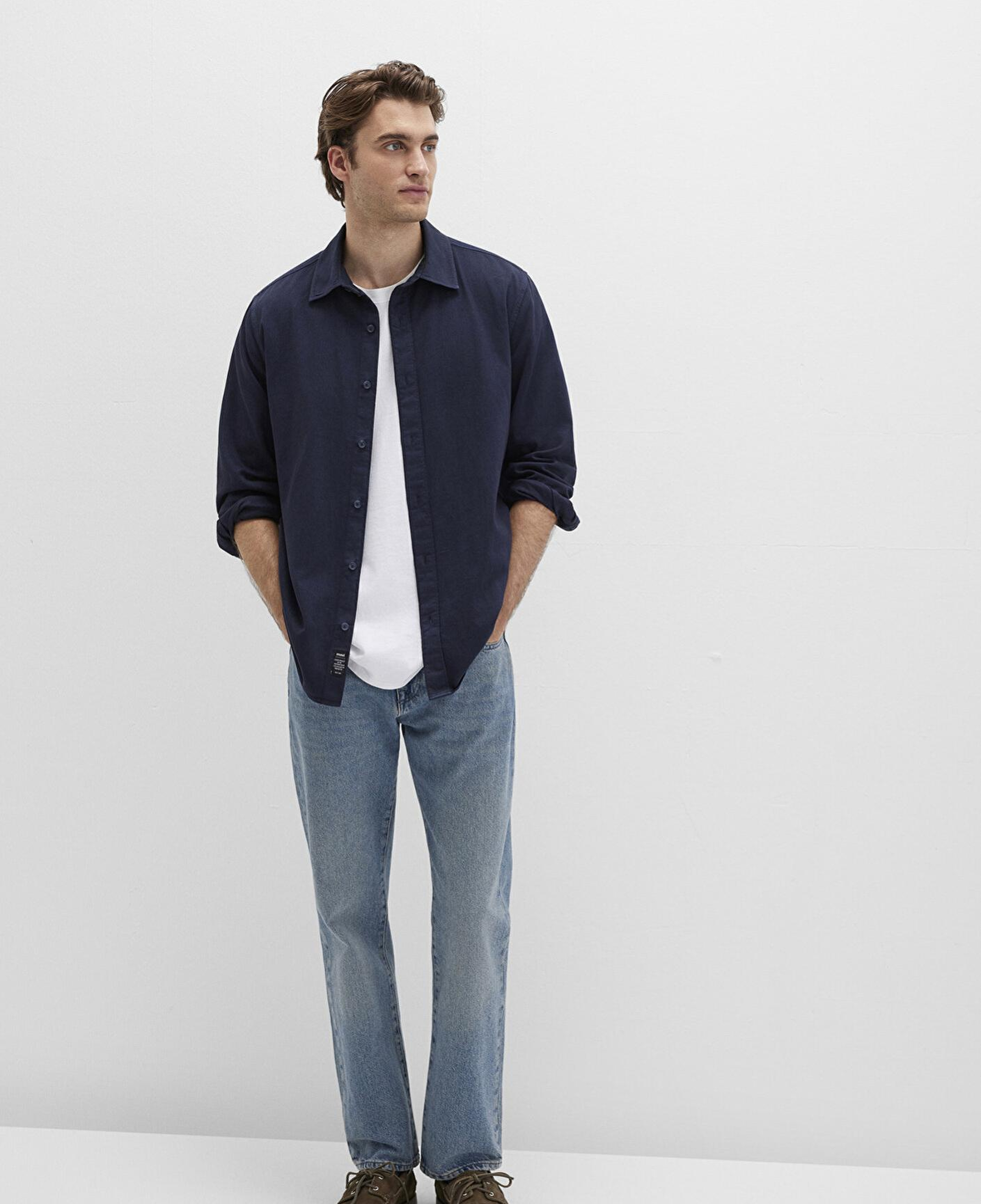 Mavi Keten Karışımlı Lacivert Gömlek Regular Fit / Normal Kesim 0211641-82183