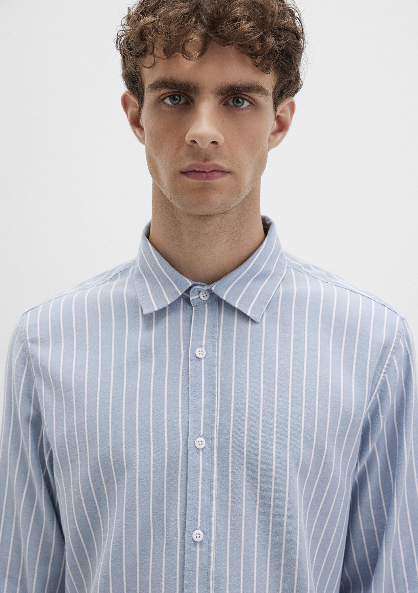 Mavi Çizgili Mavi Gömlek Regular Fit / Normal Kesim 0211709-90932