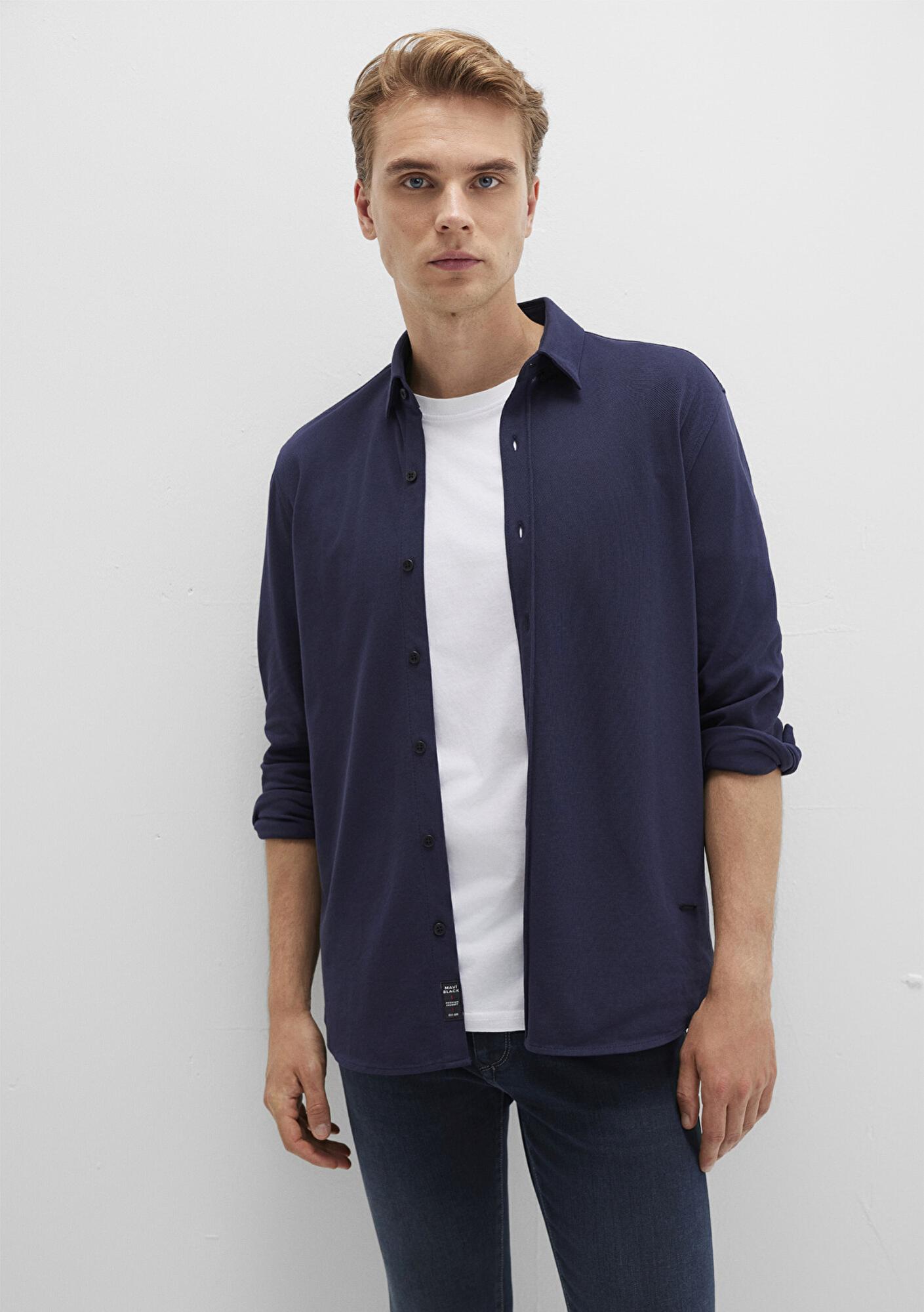 Mavi Mavi Black Lacivert Örme Gömlek Slim Fit / Dar Kesim 0211660-86415