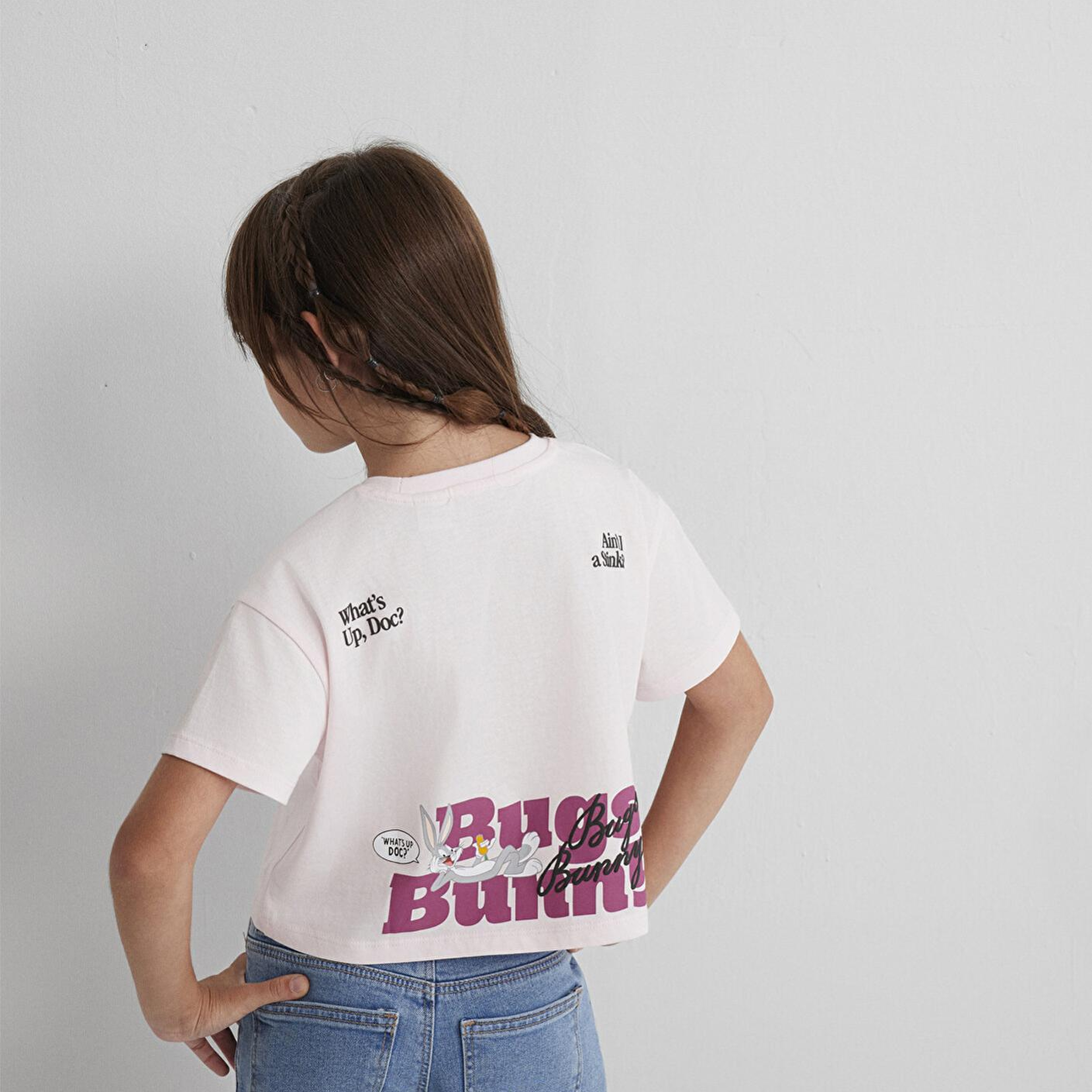 Mavi Bugs Bunny Baskılı Pembe Tişört Loose Fit / Bol Rahat Kesim 7610369-90773