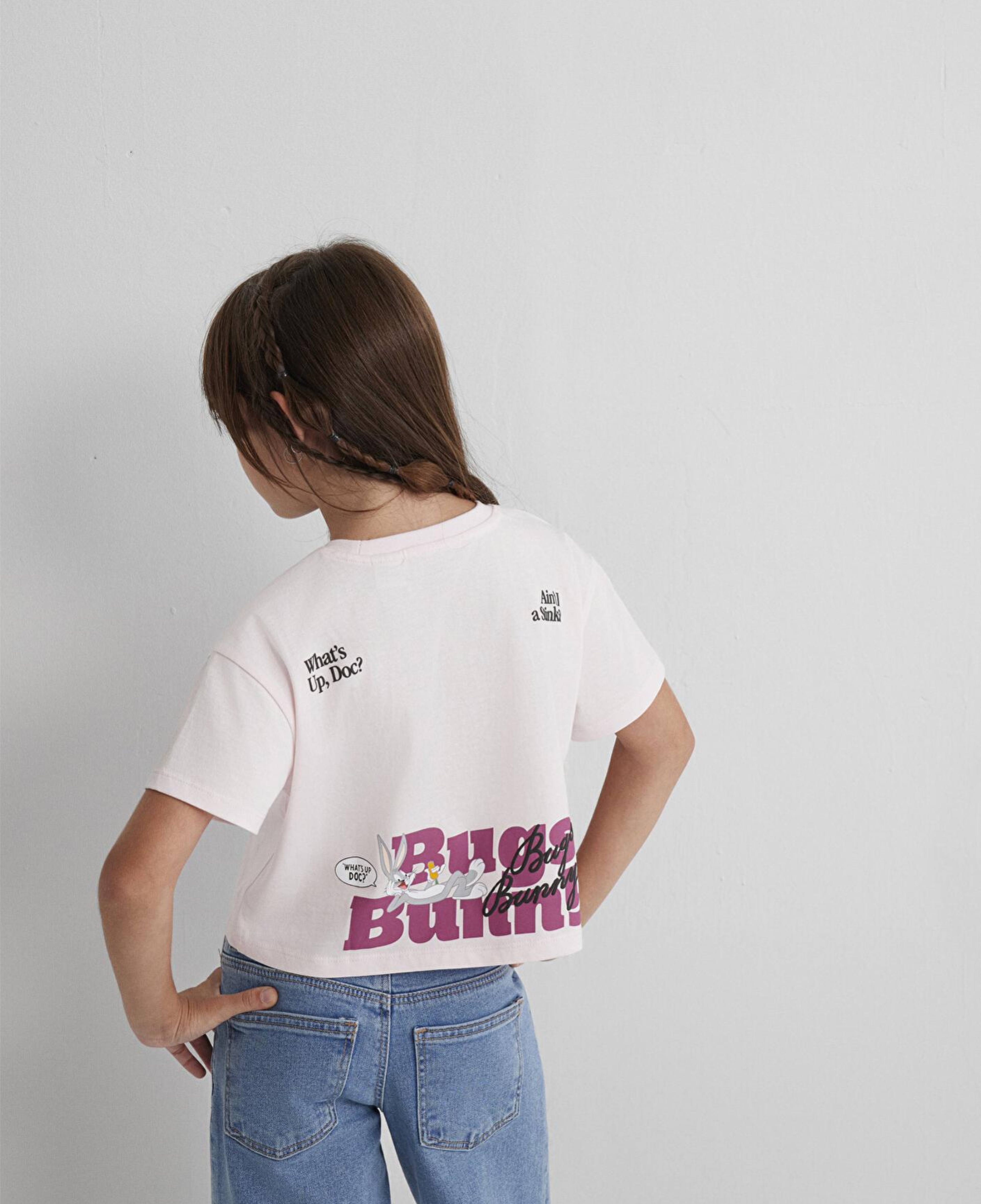 Mavi Bugs Bunny Baskılı Pembe Tişört Loose Fit / Bol Rahat Kesim 7610369-90773