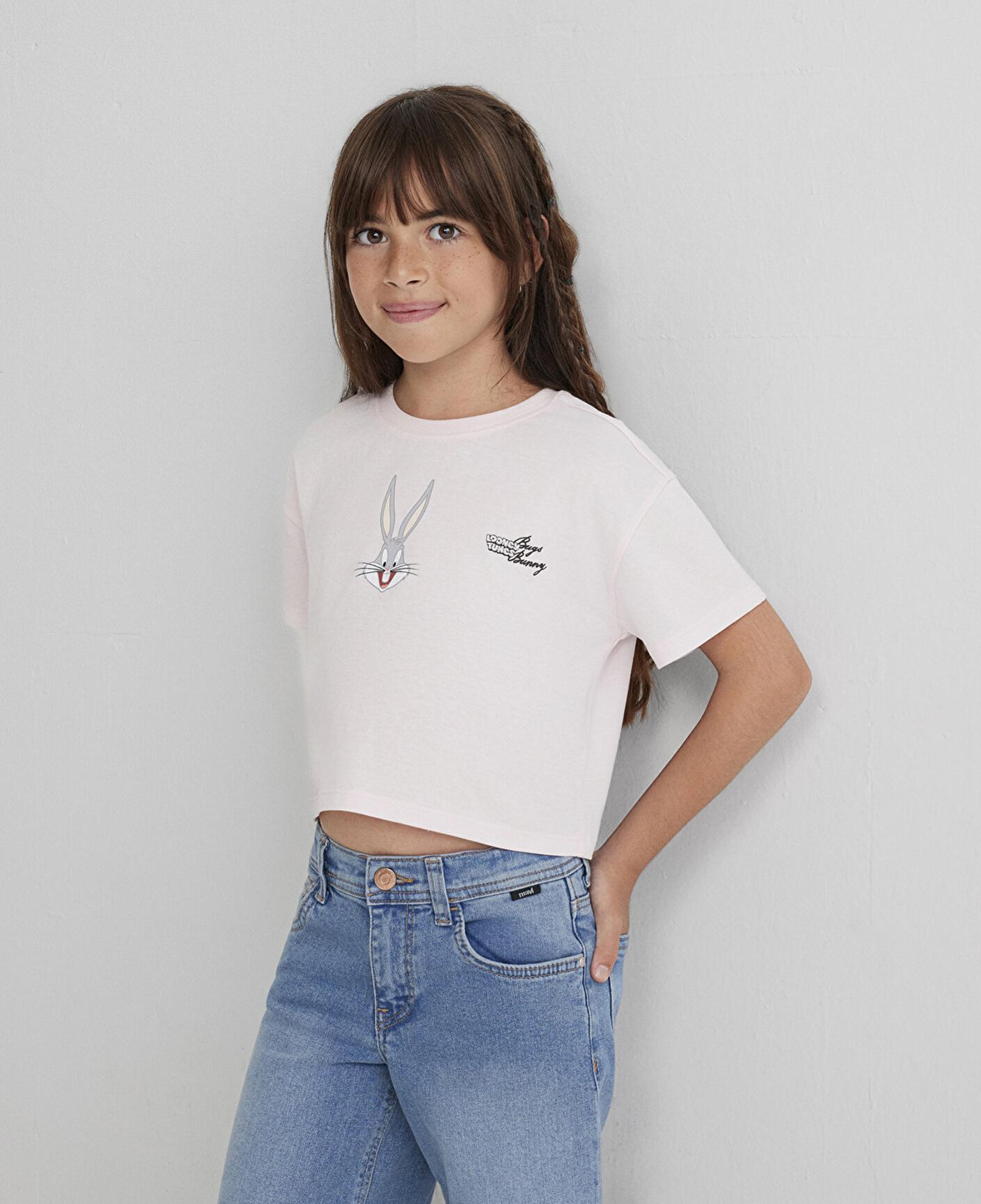 Mavi Bugs Bunny Baskılı Pembe Tişört Loose Fit / Bol Rahat Kesim 7610369-90773