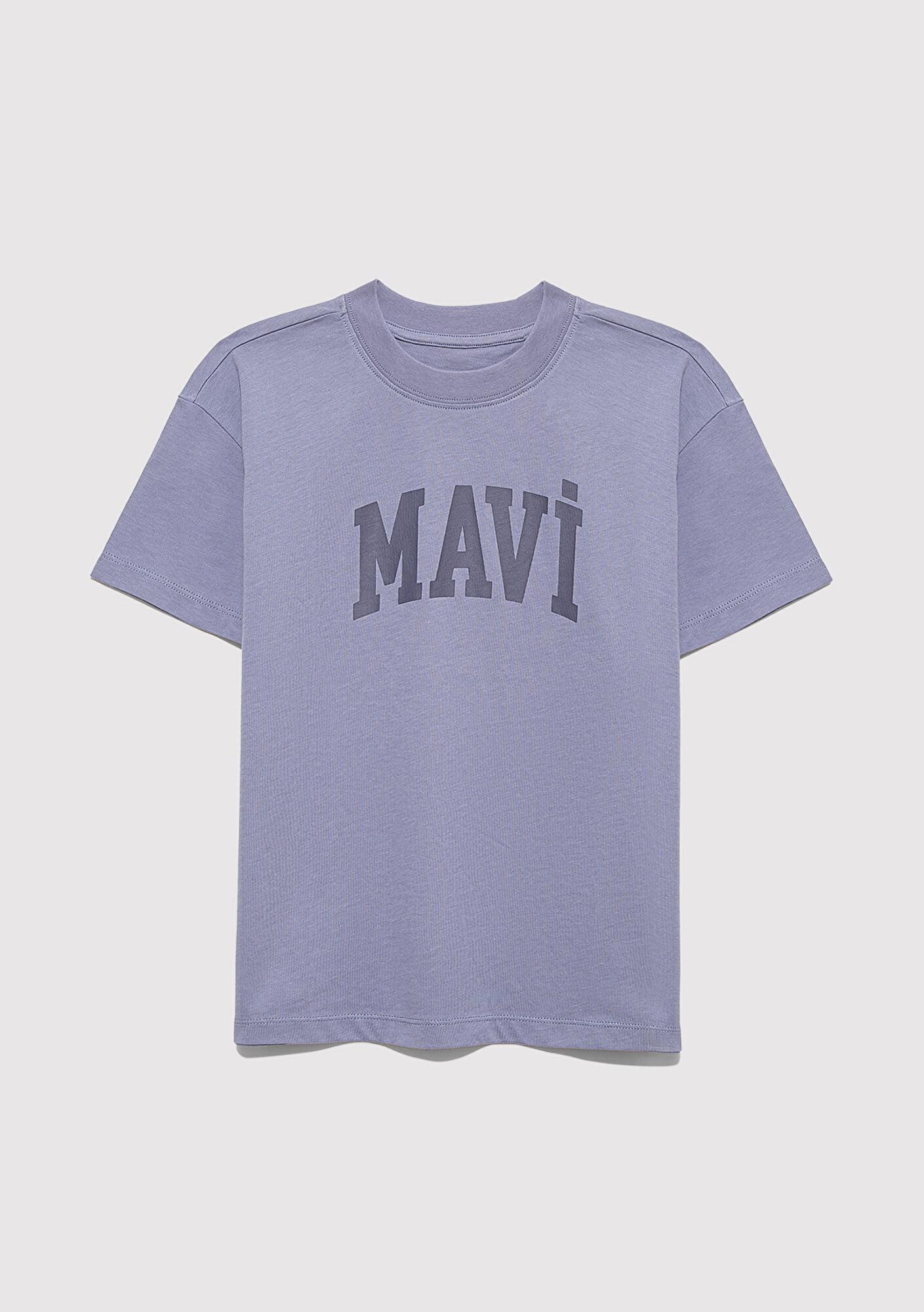 Mavi Mavi Logo Baskılı Mor Tişört Loose Fit / Bol Rahat Kesim 7610385-88095