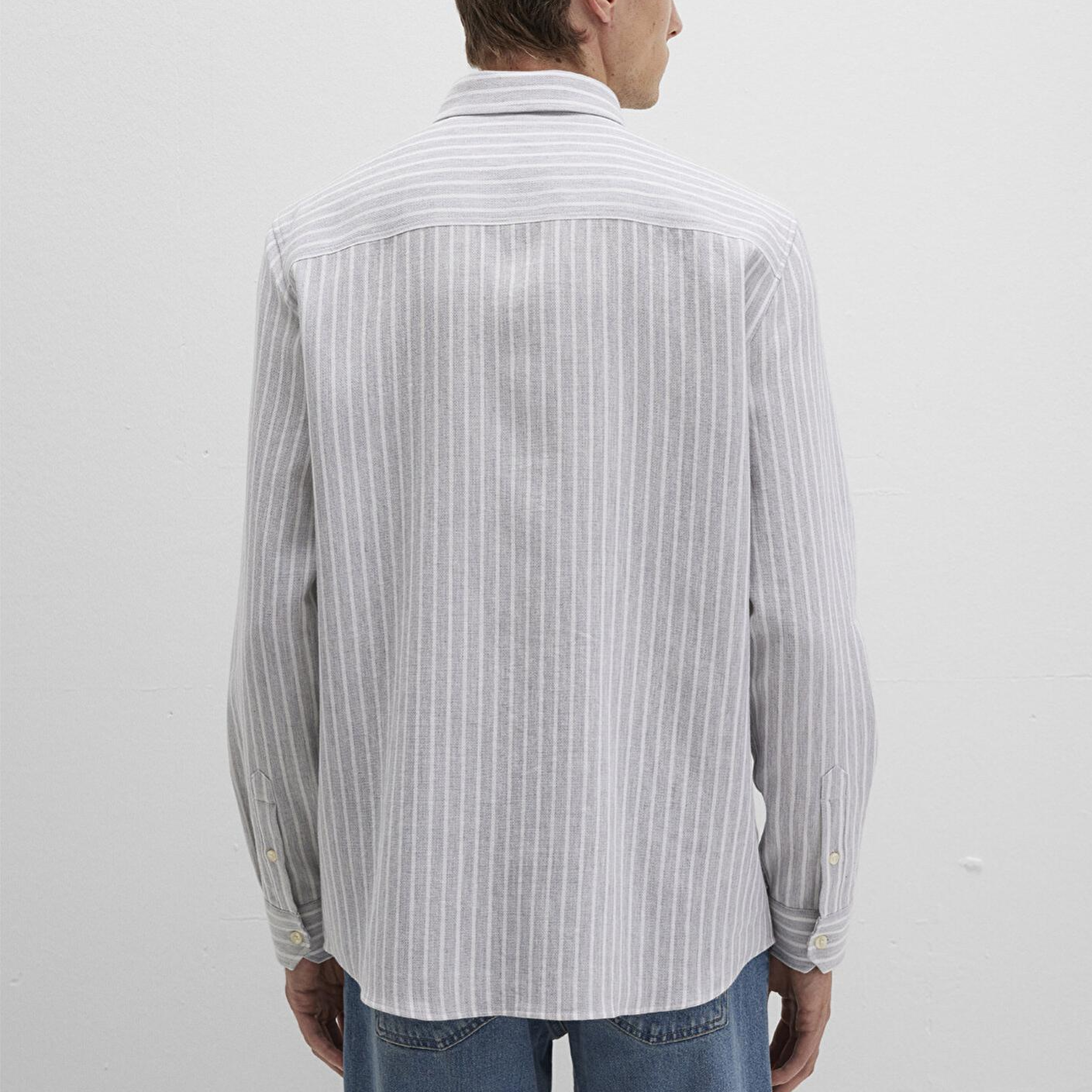 Mavi Çizgili Gri Gömlek Regular Fit / Normal Kesim 0211693-91013