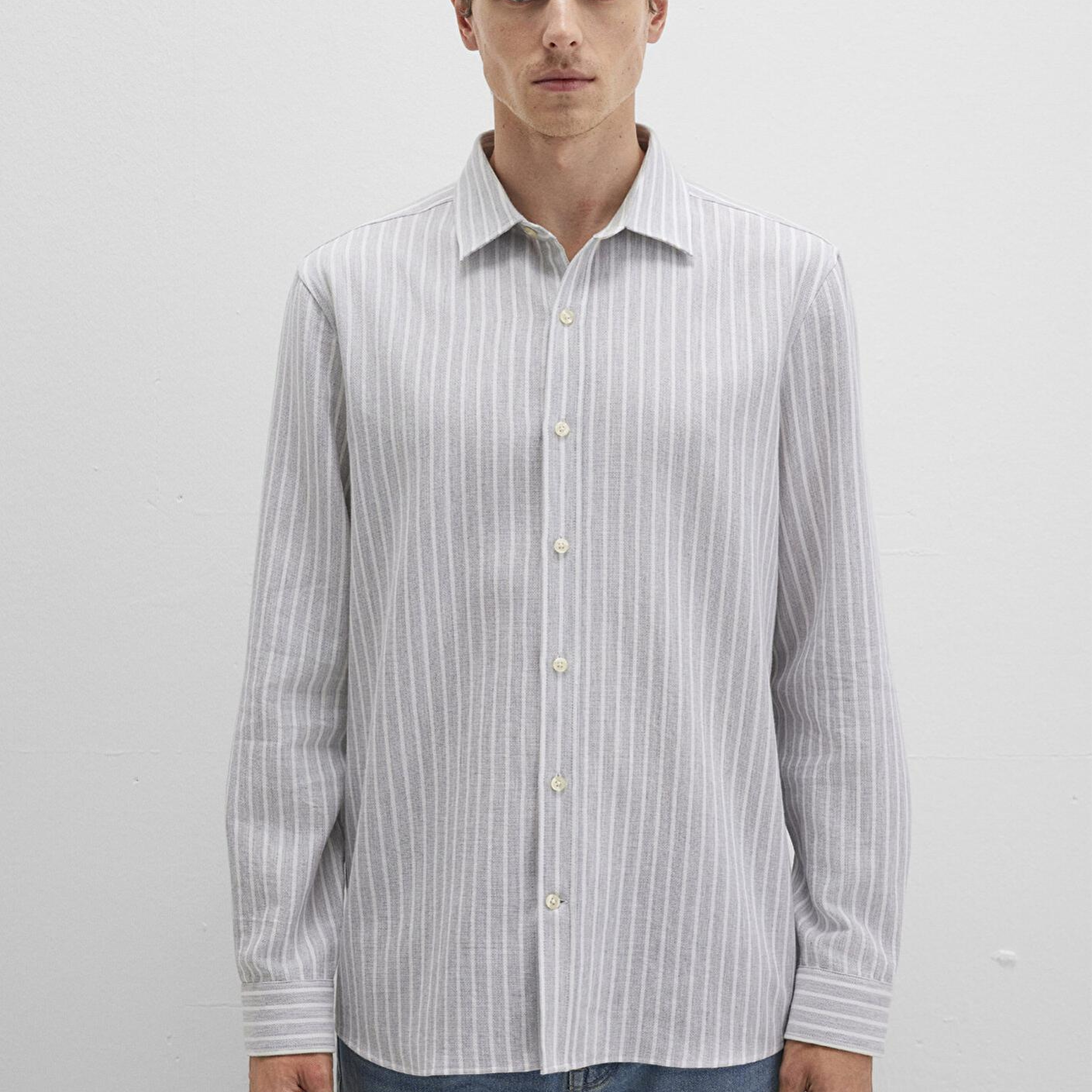 Mavi Çizgili Gri Gömlek Regular Fit / Normal Kesim 0211693-91013