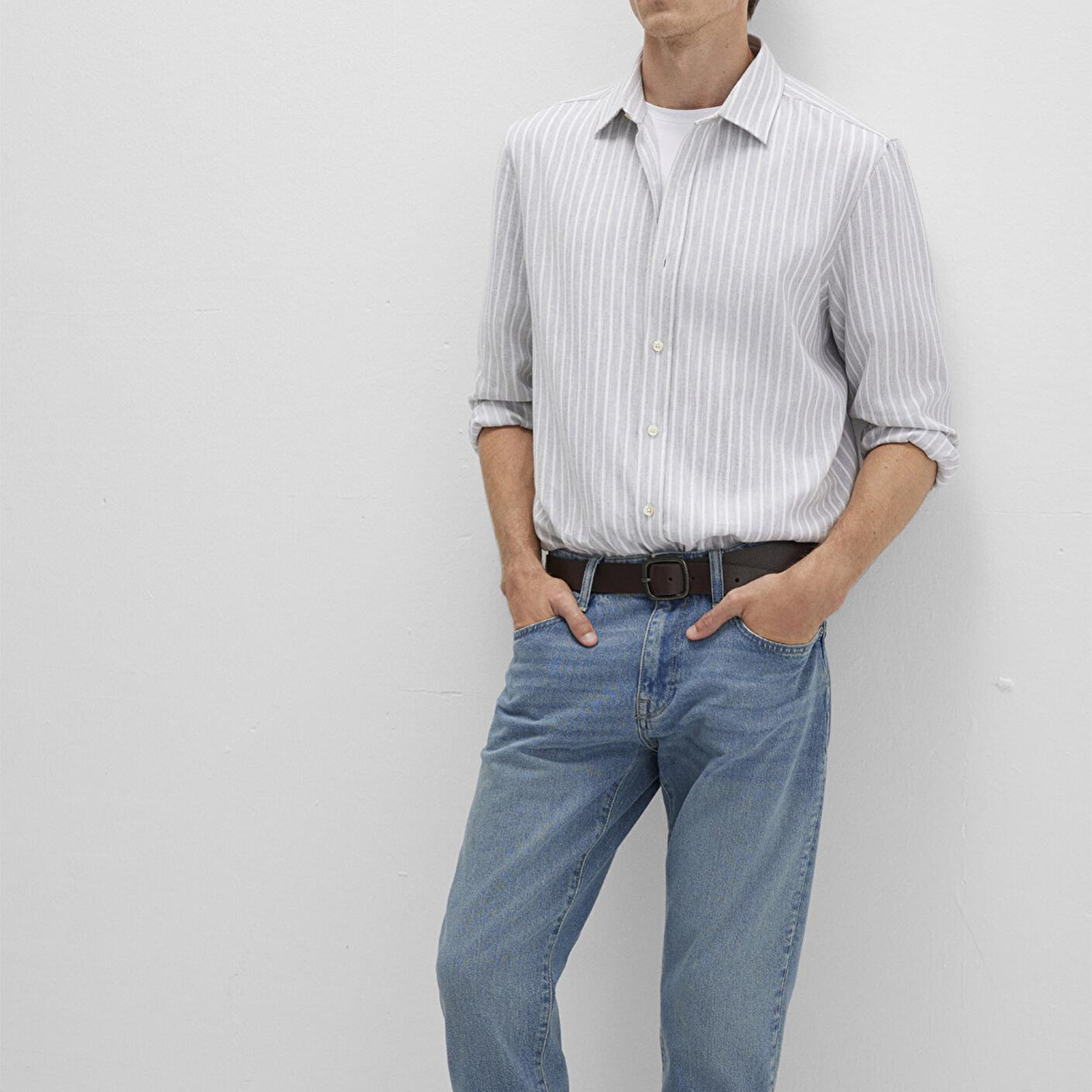 Mavi Çizgili Gri Gömlek Regular Fit / Normal Kesim 0211693-91013