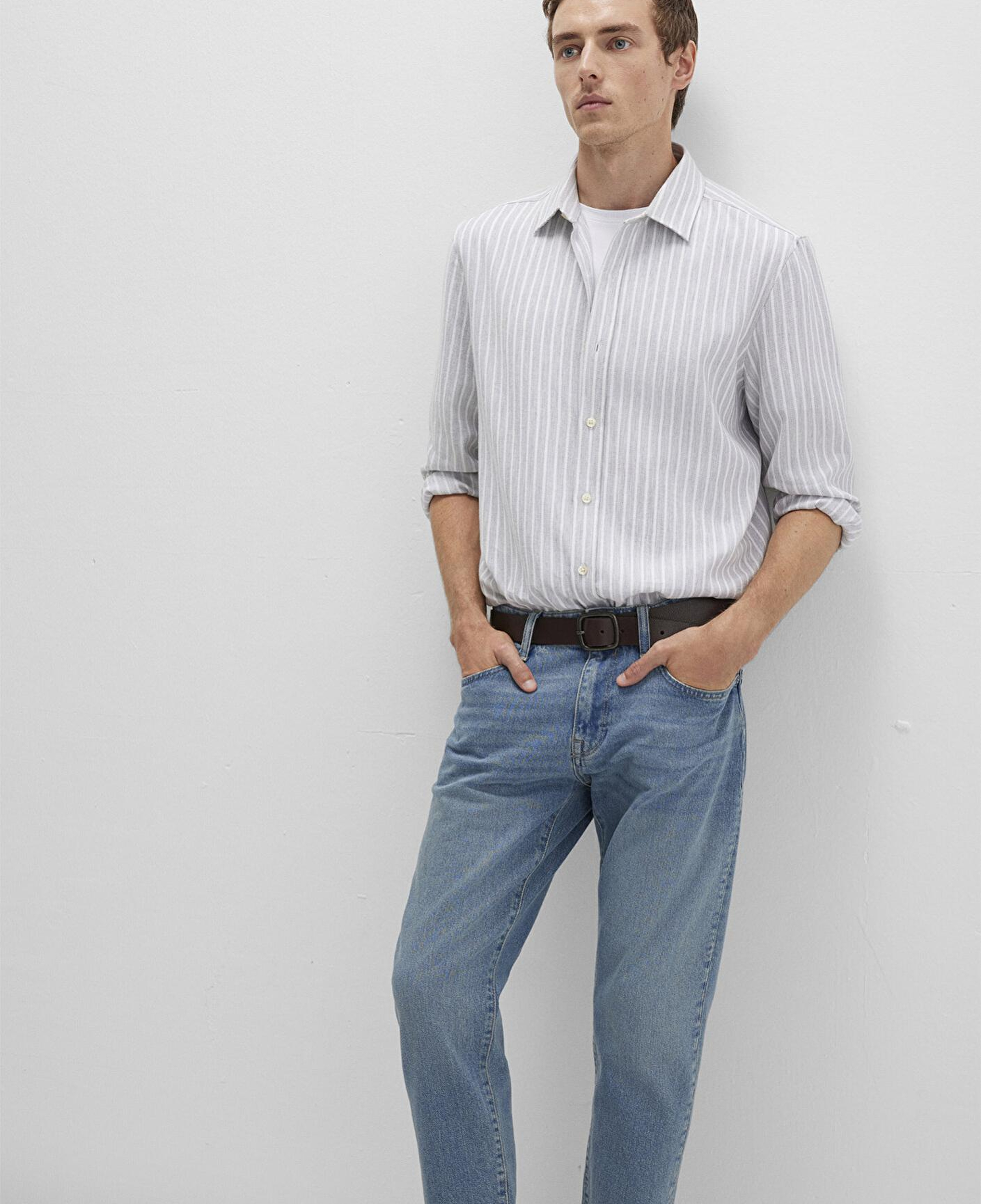 Mavi Çizgili Gri Gömlek Regular Fit / Normal Kesim 0211693-91013