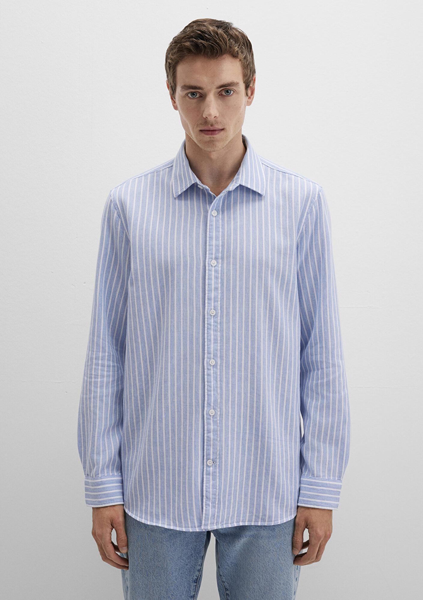 Mavi Çizgili Mavi Gömlek Regular Fit / Normal Kesim 0211693-90912