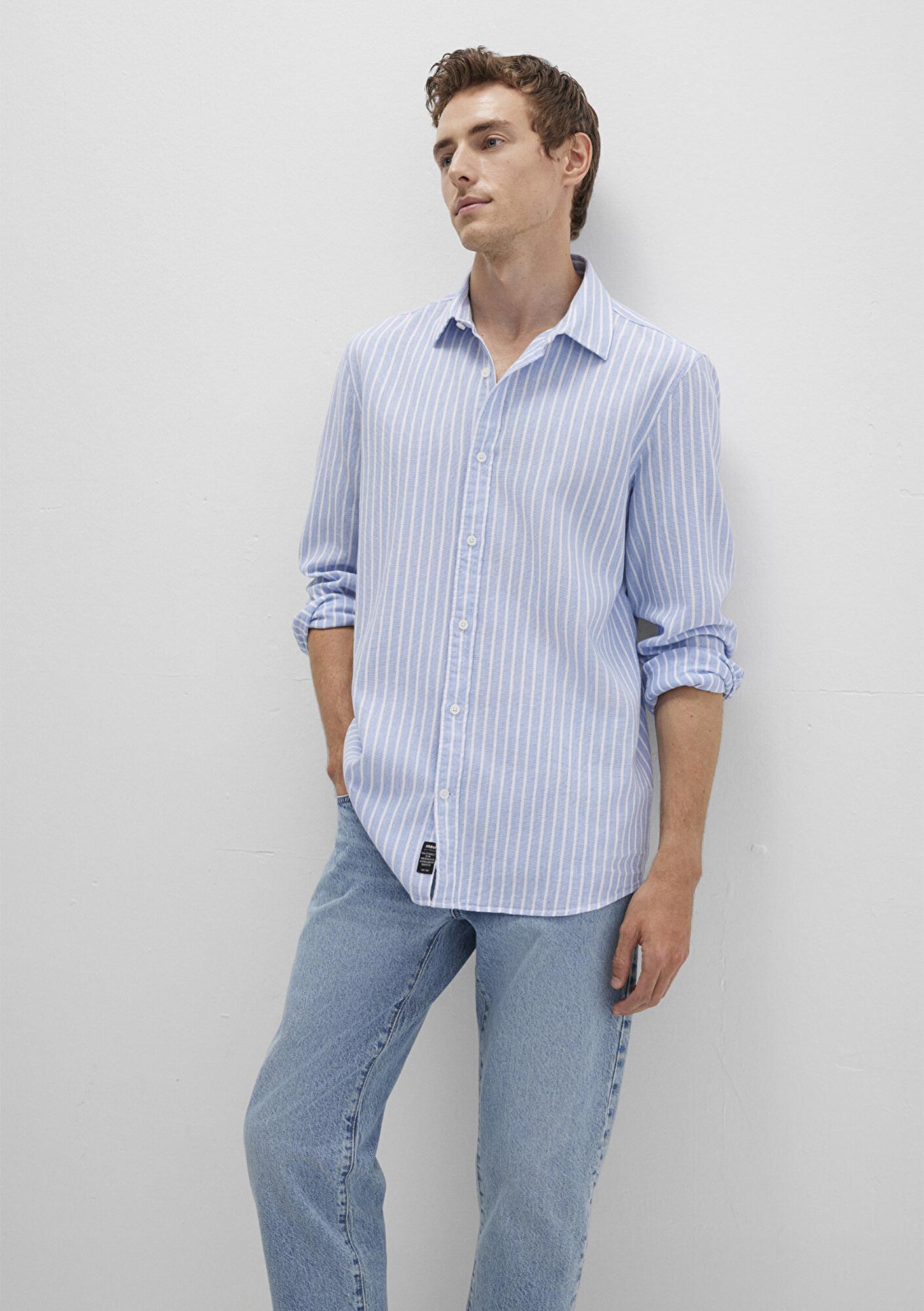 Mavi Çizgili Mavi Gömlek Regular Fit / Normal Kesim 0211693-90912