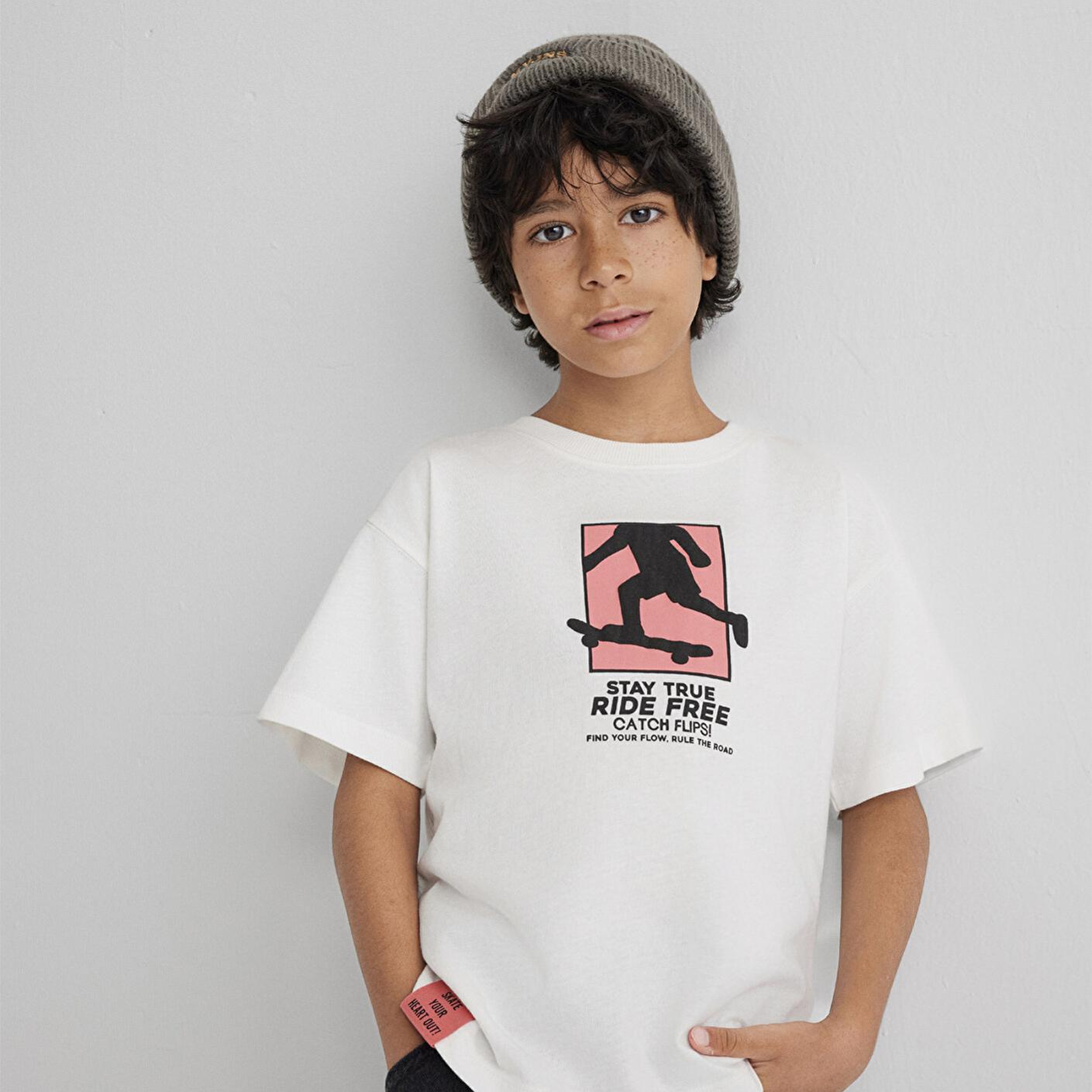 Mavi Baskılı Ekru Tişört Loose Fit / Bol Rahat Kesim 6610367-70057