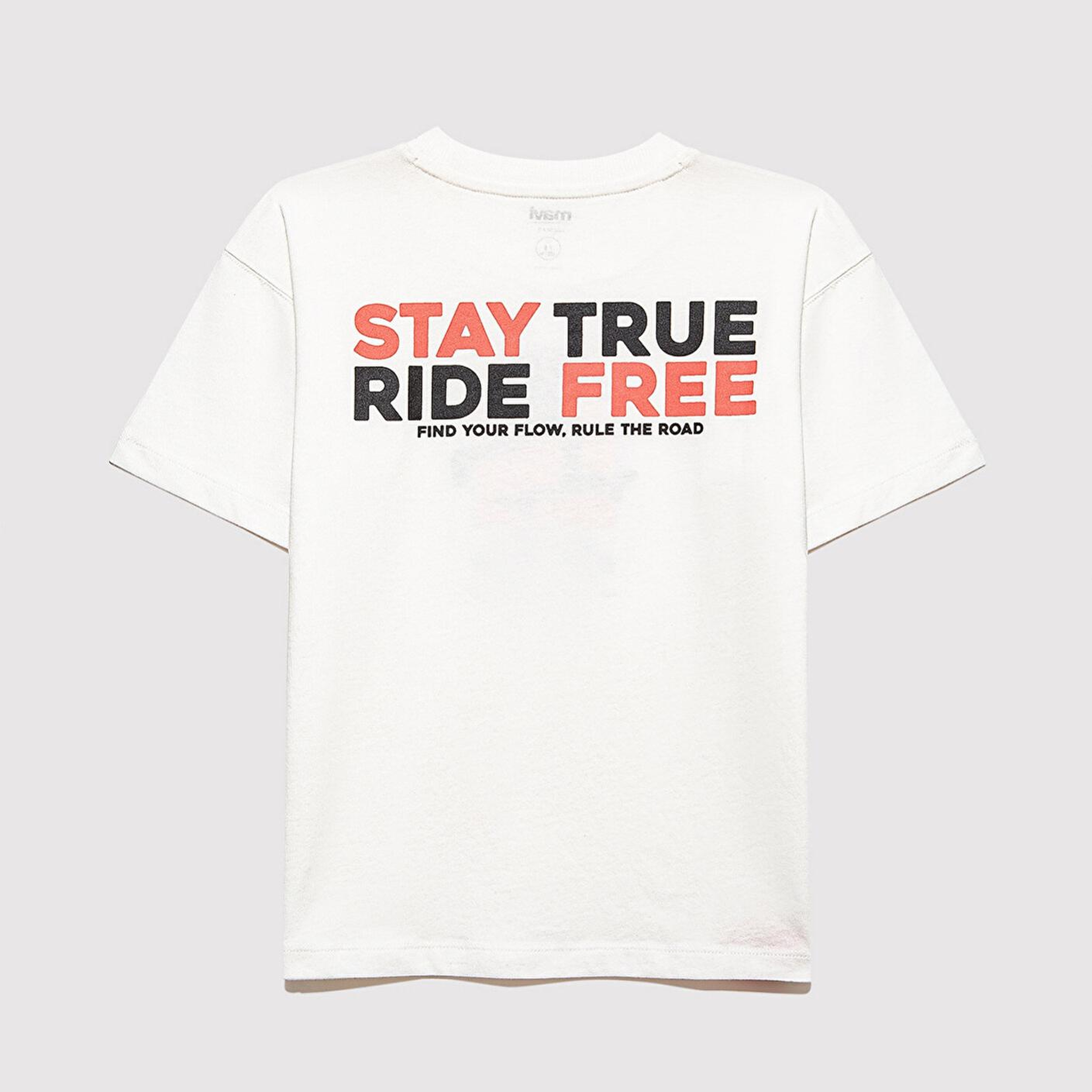 Mavi Baskılı Ekru Tişört Loose Fit / Bol Rahat Kesim 6610367-70057