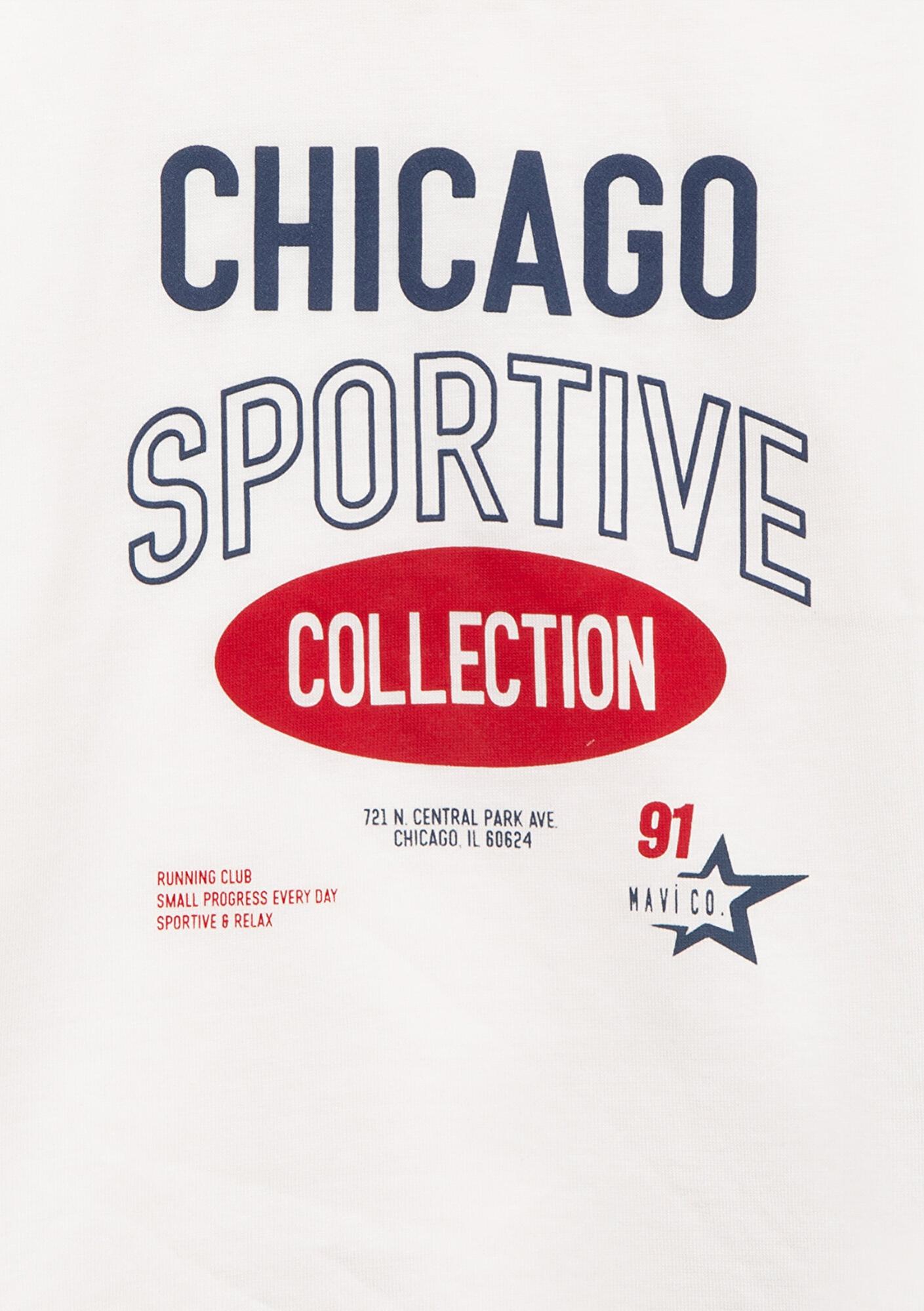 Mavi Chicago Baskılı Ekru Tişört Loose Fit / Bol Rahat Kesim 7610344-70057