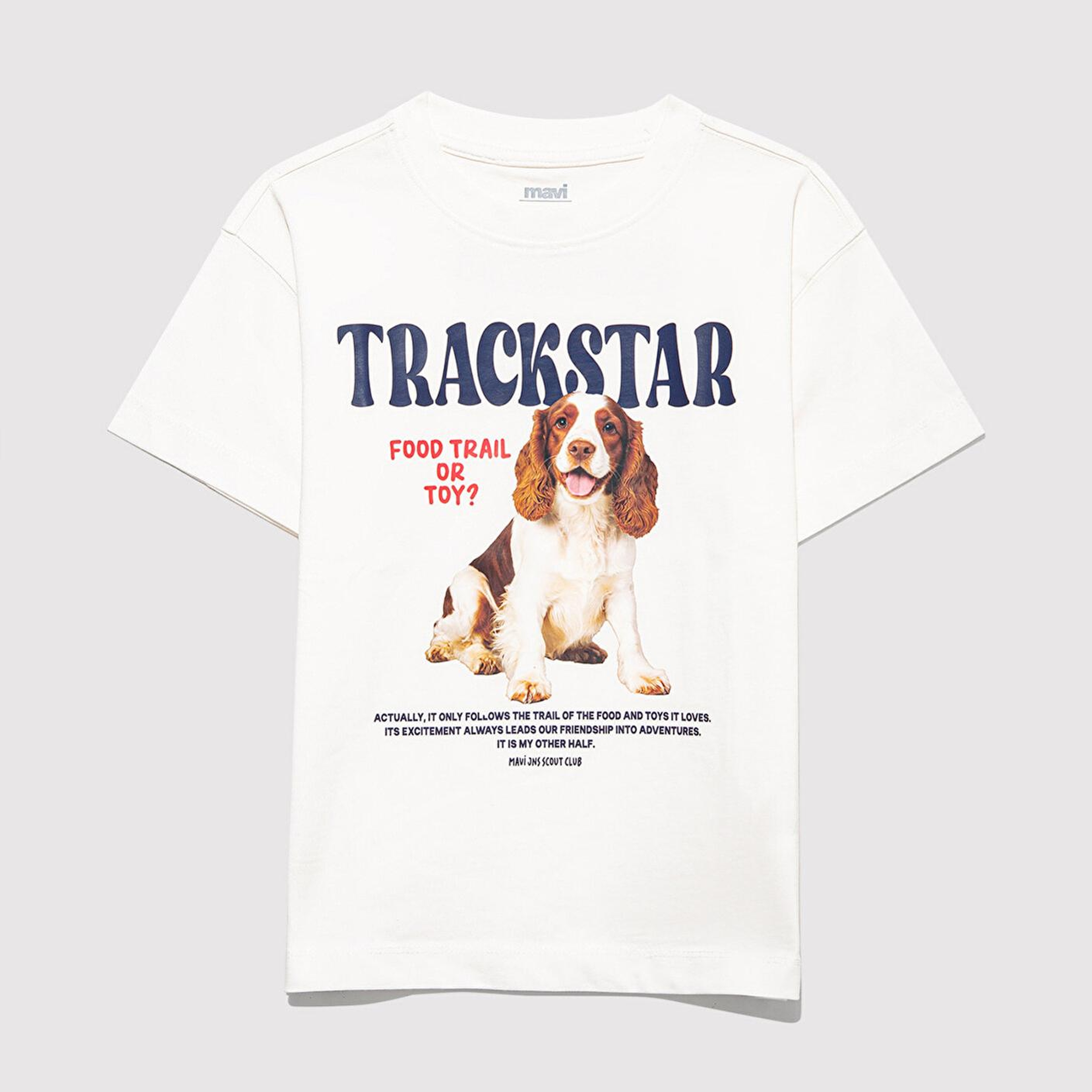 Mavi Baskılı Ekru Tişört Loose Fit / Bol Rahat Kesim 7610347-70057