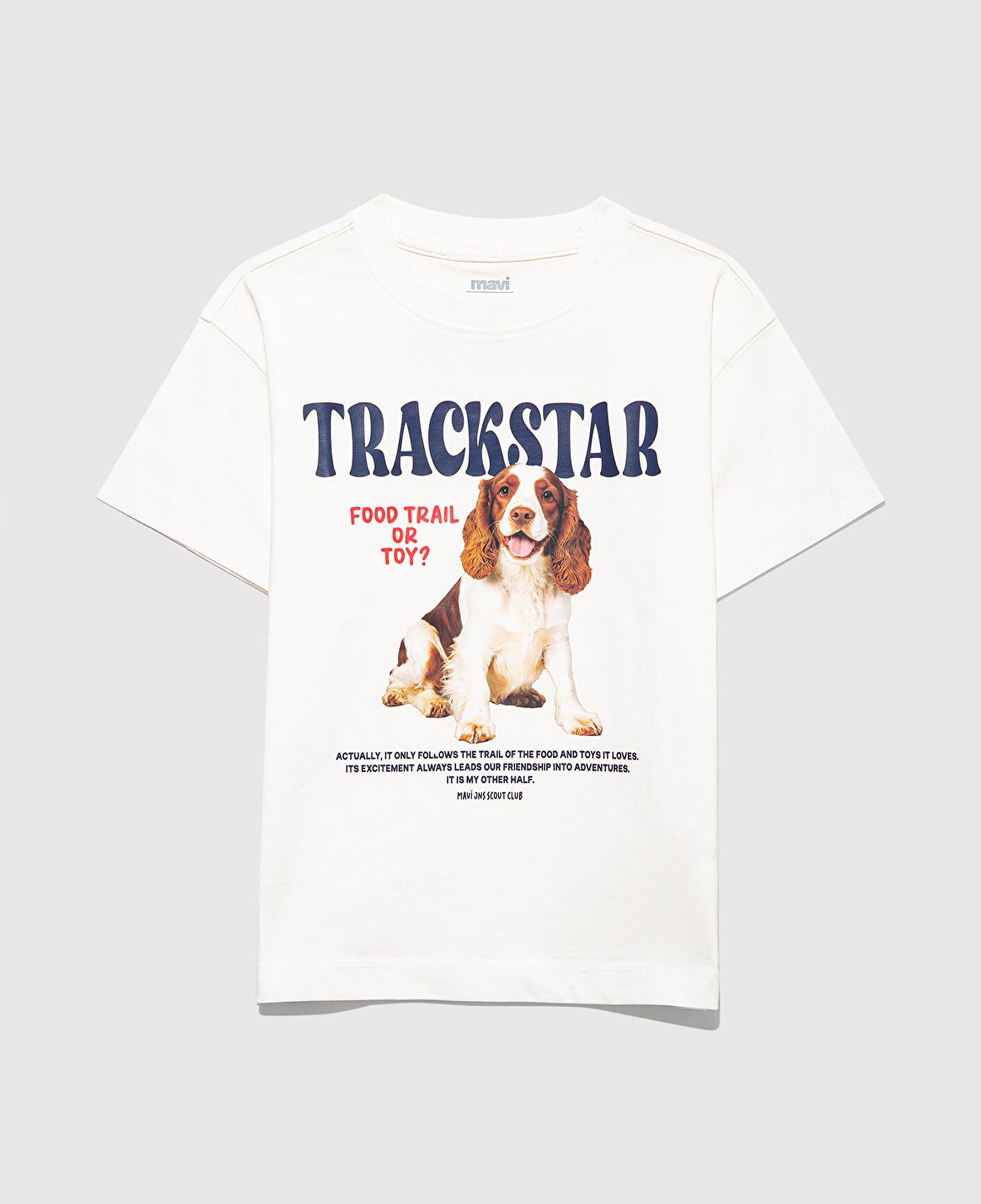 Mavi Baskılı Ekru Tişört Loose Fit / Bol Rahat Kesim 7610347-70057