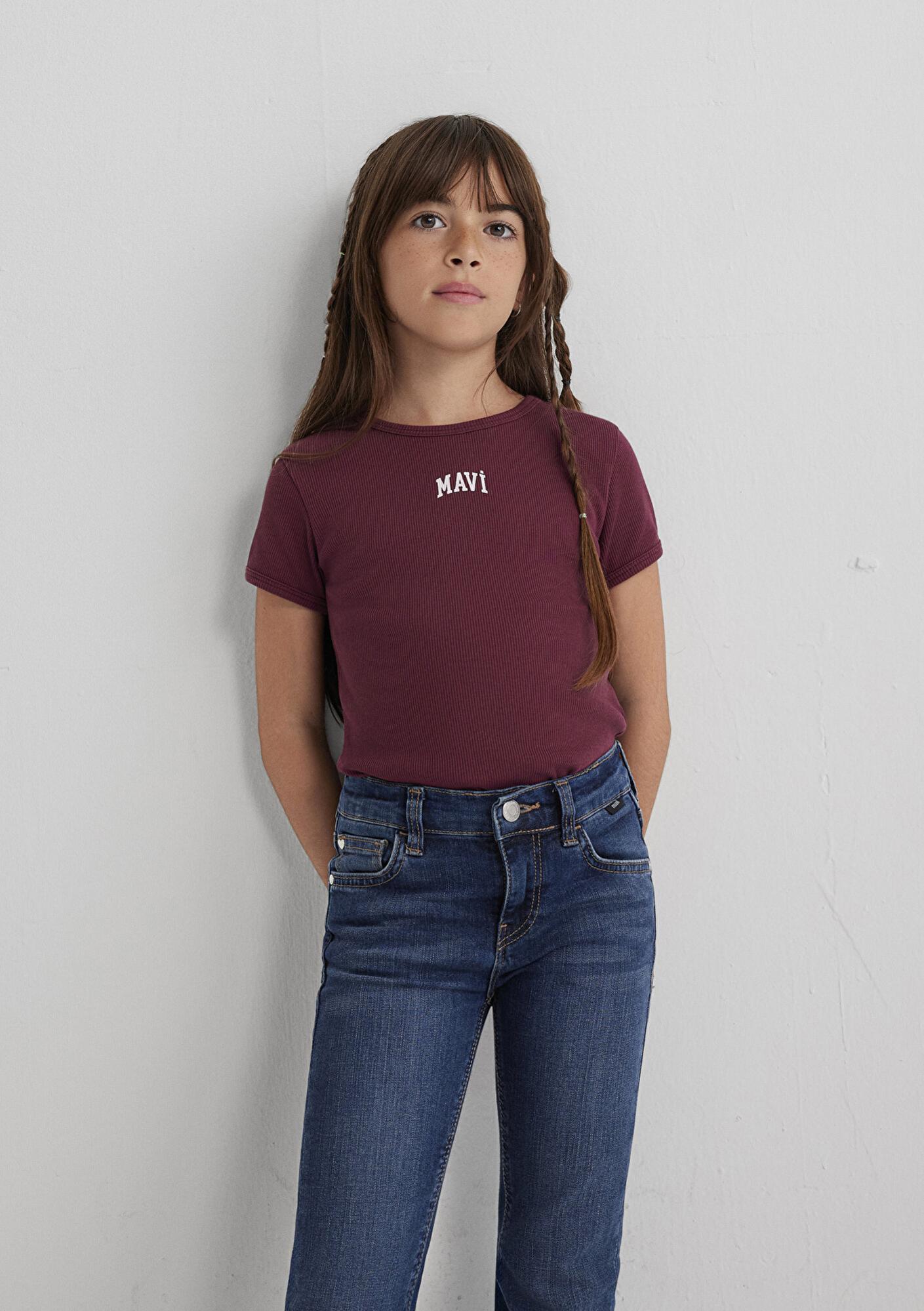 Mavi Mavi Logo Baskılı Bordo Tişört Fitted / Vücuda Oturan Kesim 7610350-70393