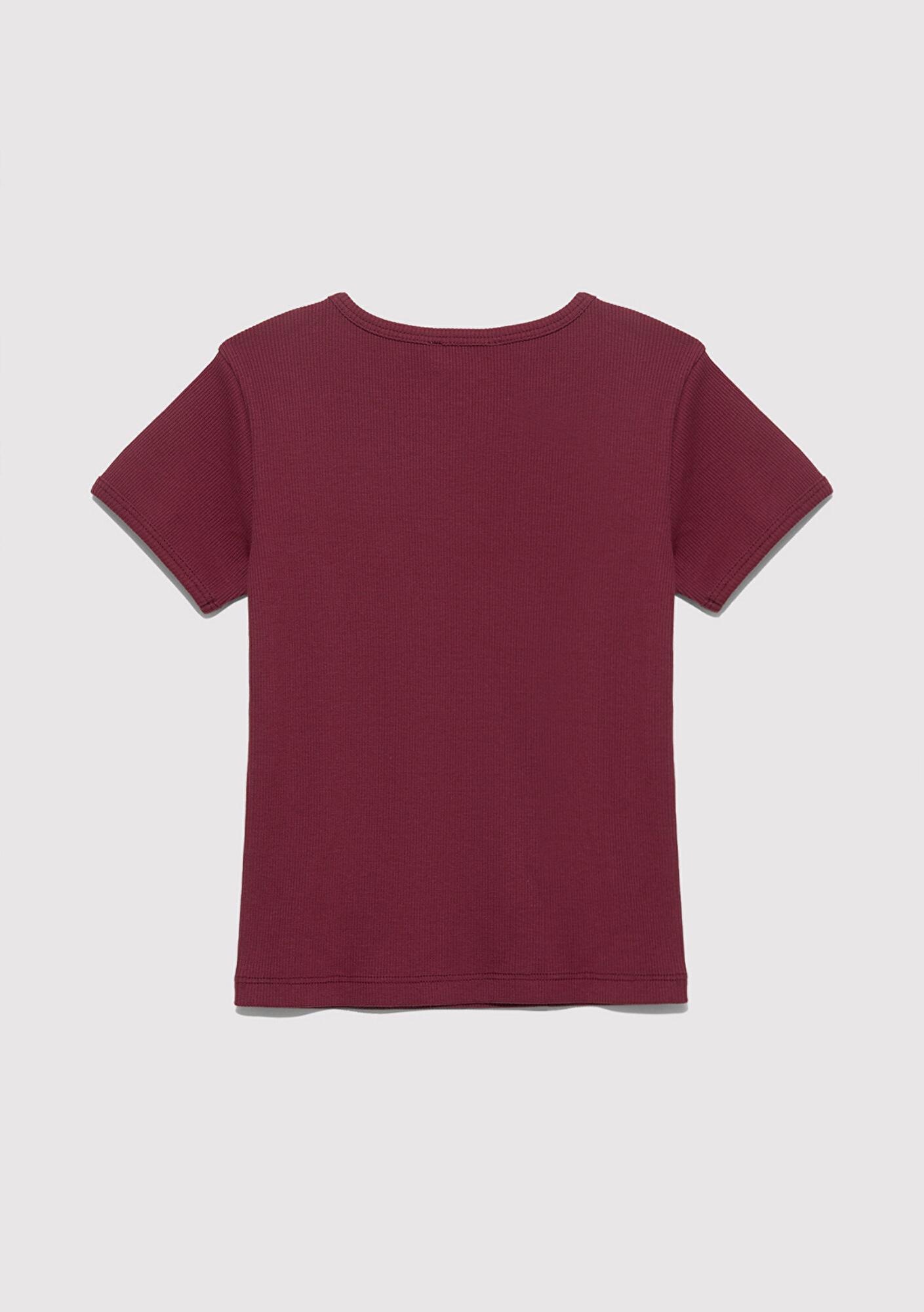 Mavi Mavi Logo Baskılı Bordo Tişört Fitted / Vücuda Oturan Kesim 7610350-70393