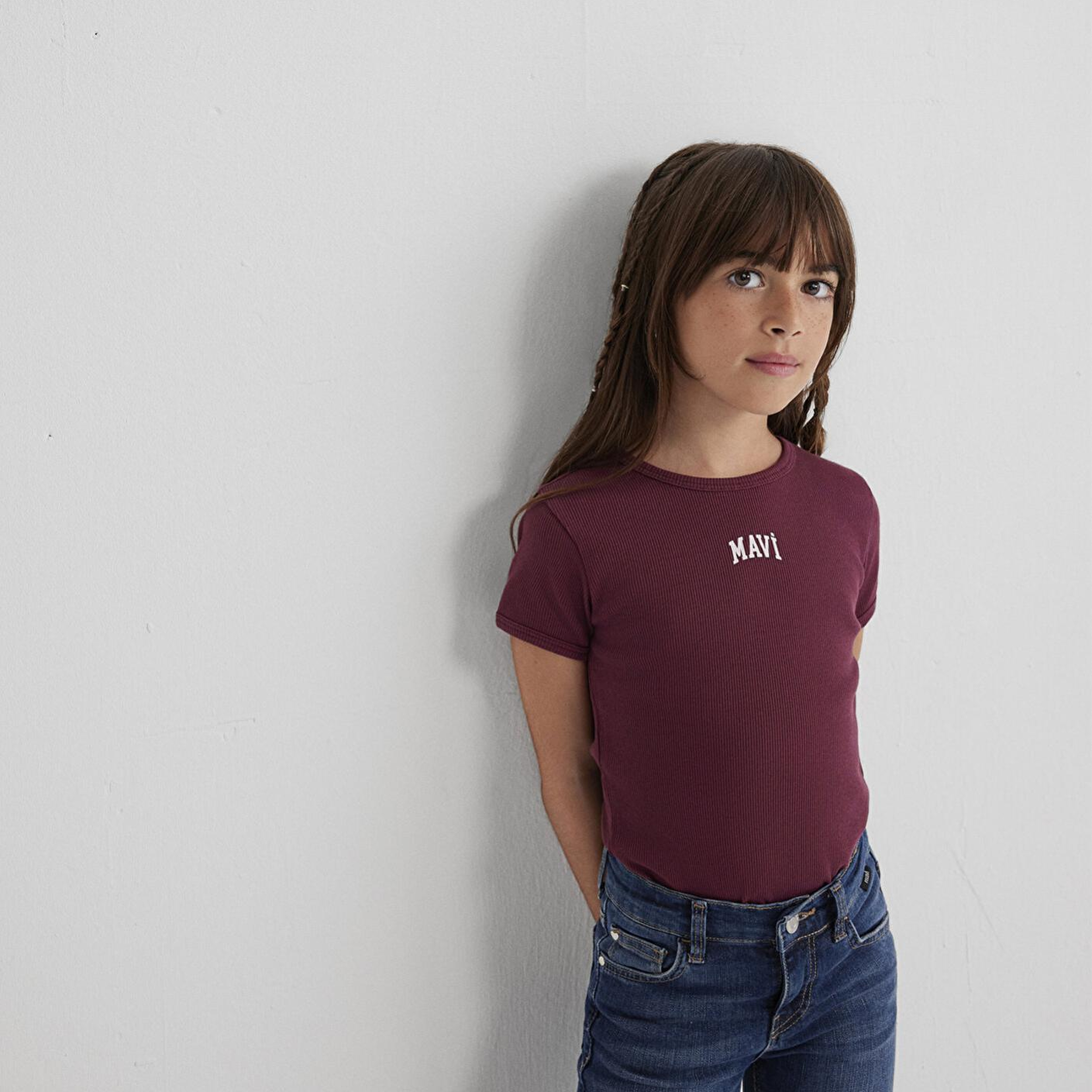 Mavi Mavi Logo Baskılı Bordo Tişört Fitted / Vücuda Oturan Kesim 7610350-70393