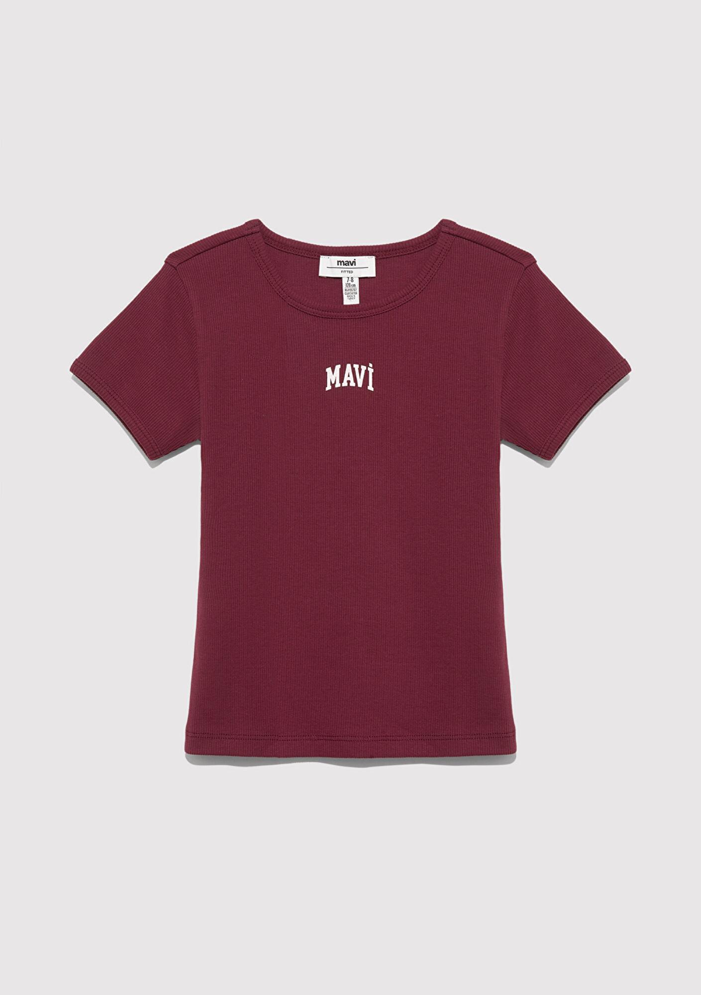 Mavi Mavi Logo Baskılı Bordo Tişört Fitted / Vücuda Oturan Kesim 7610350-70393