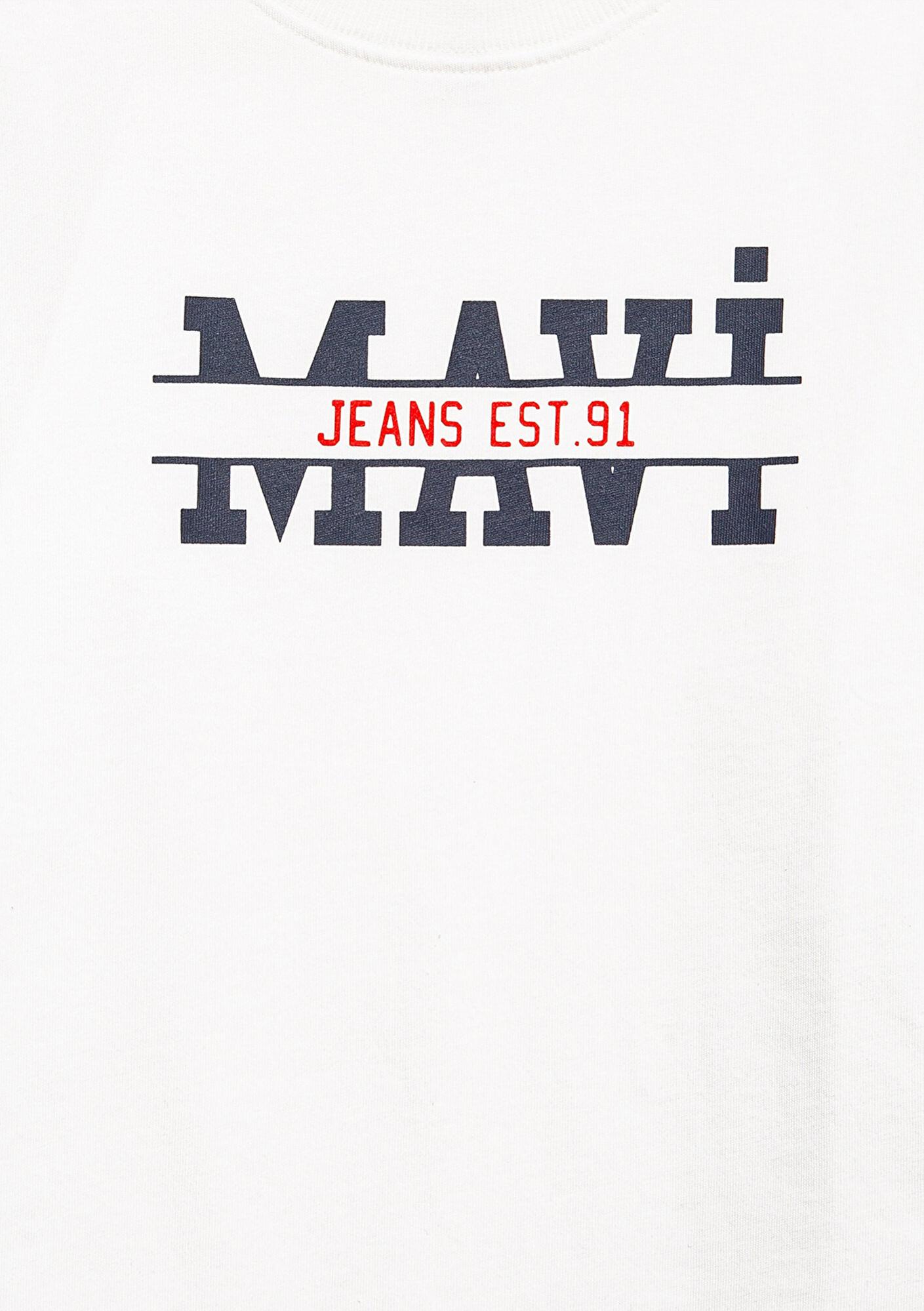 Mavi Mavi Logo Baskılı Ekru Tişört Loose Fit / Bol Rahat Kesim 6610397-70057