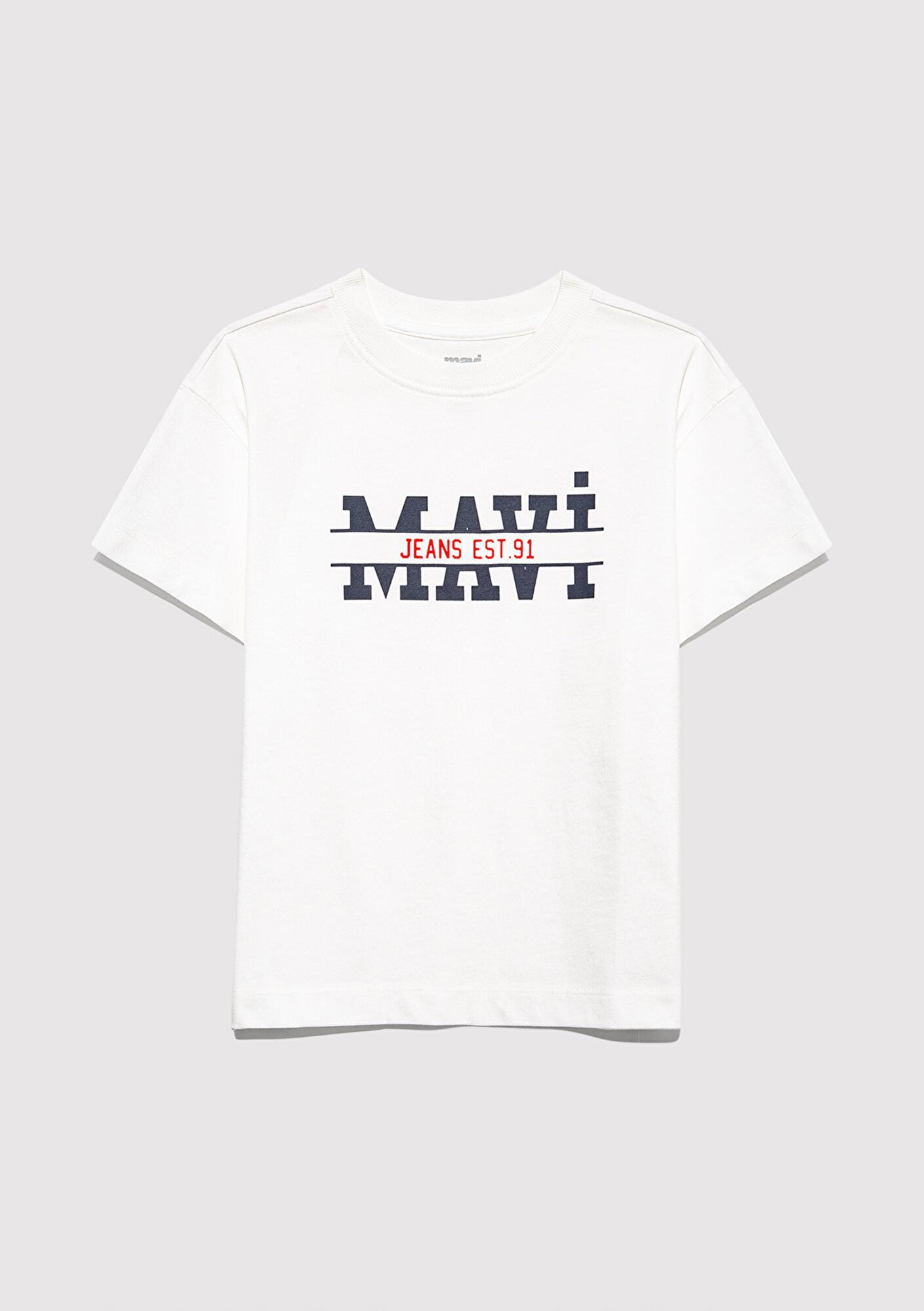 Mavi Mavi Logo Baskılı Ekru Tişört Loose Fit / Bol Rahat Kesim 6610397-70057