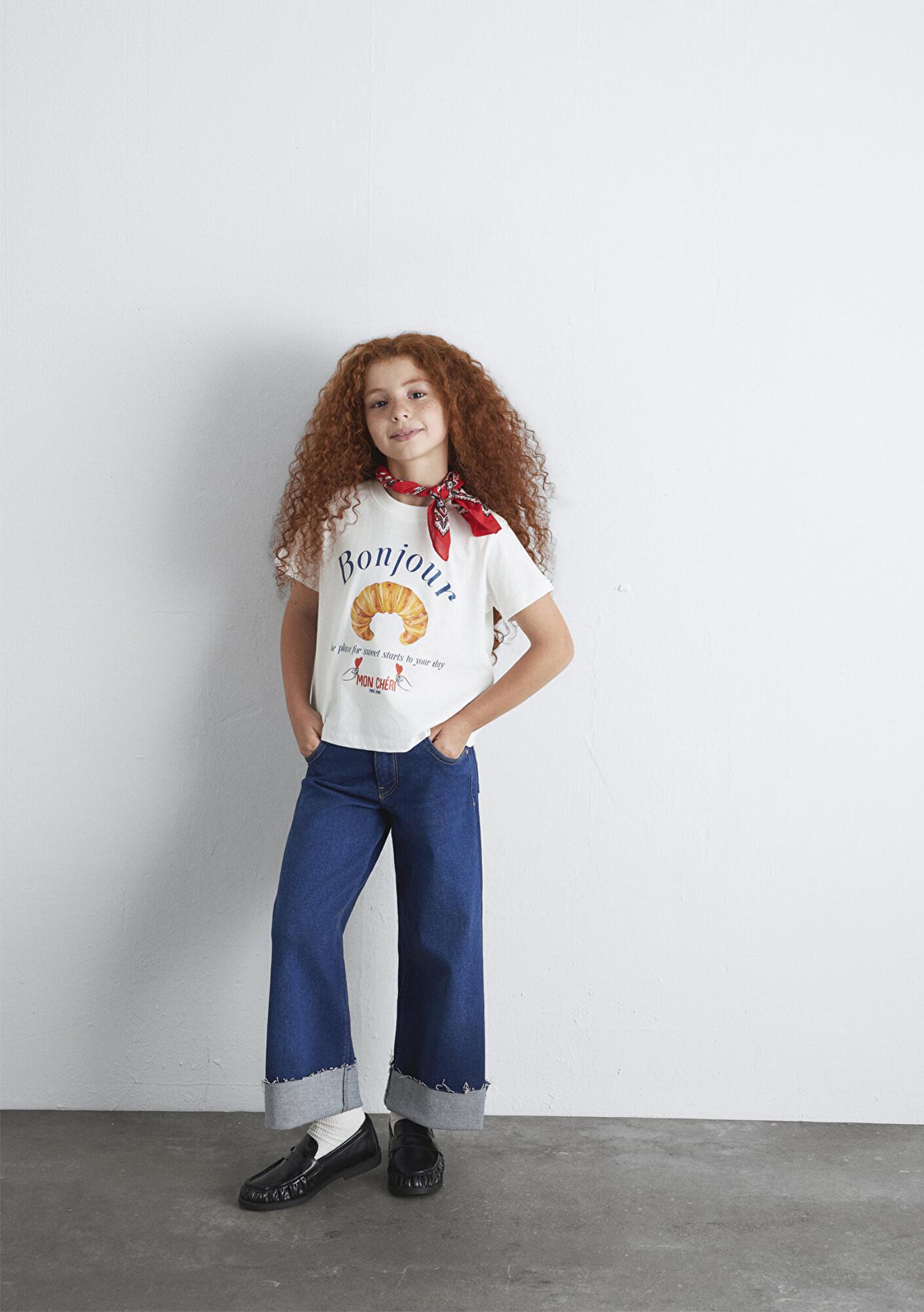 Mavi Kruvasan Baskılı Ekru Tişört Regular Fit / Normal Kesim 7610358-70057