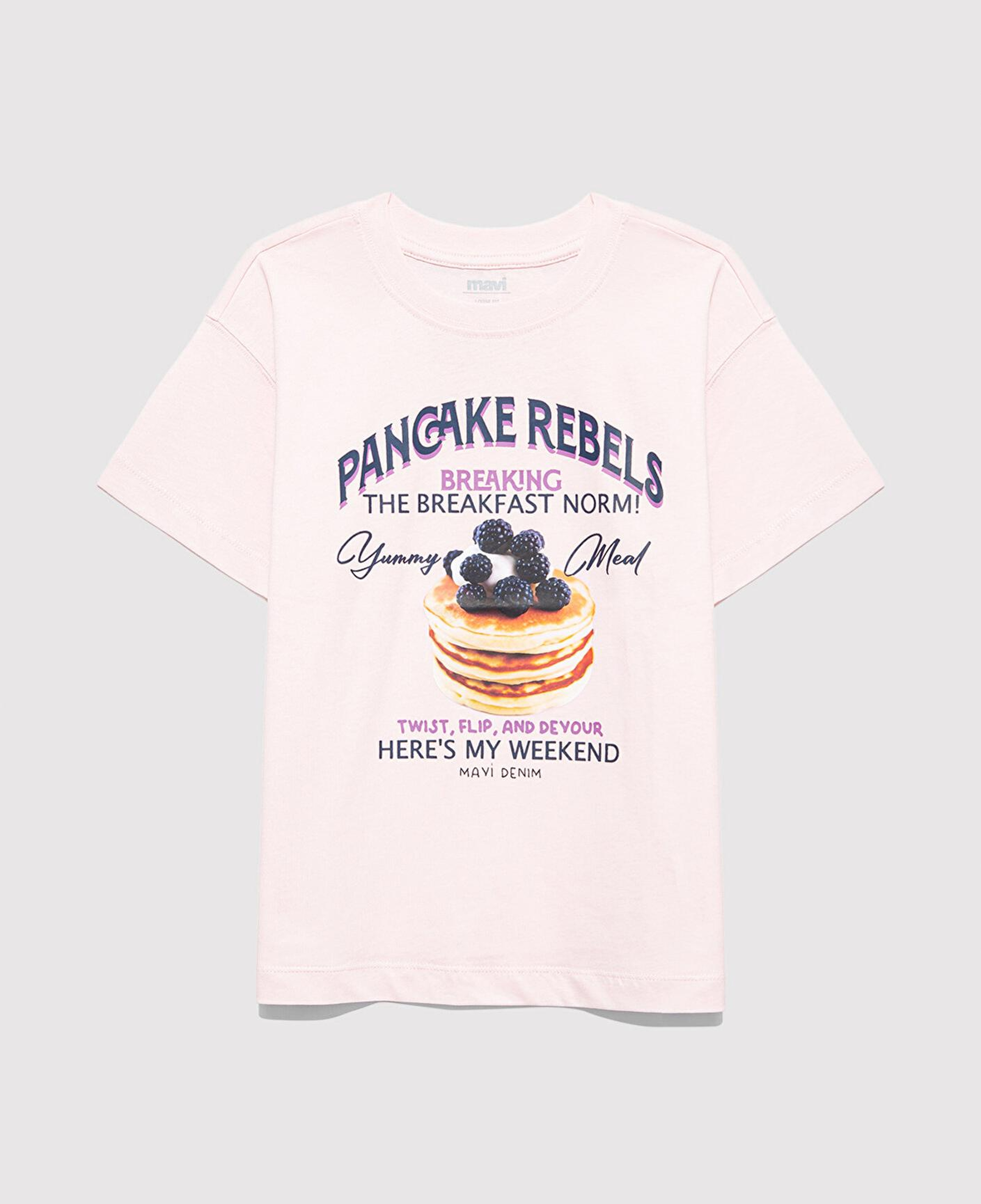 Mavi Baskılı Pembe Tişört Loose Fit / Bol Rahat Kesim 7610353-90773