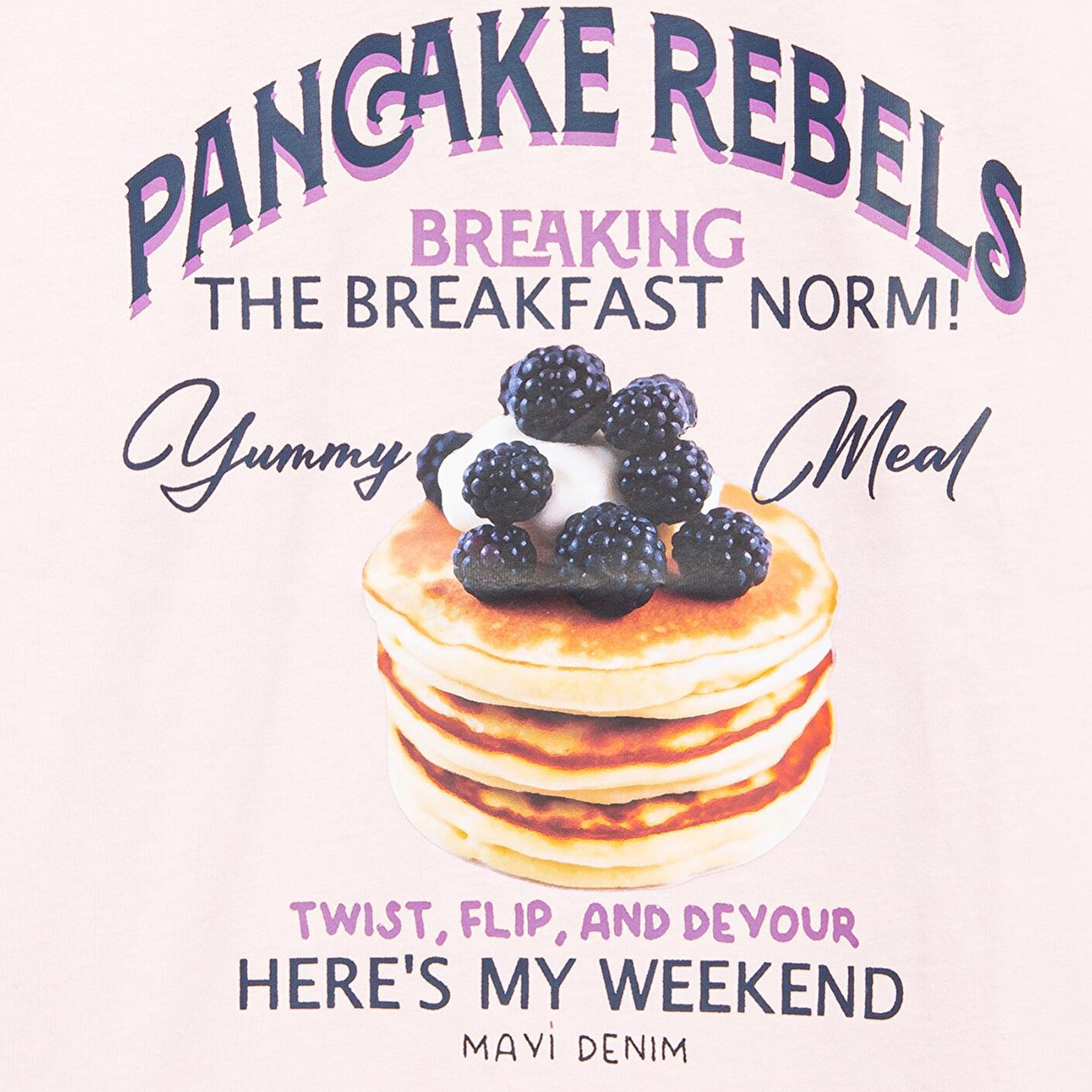 Mavi Baskılı Pembe Tişört Loose Fit / Bol Rahat Kesim 7610353-90773