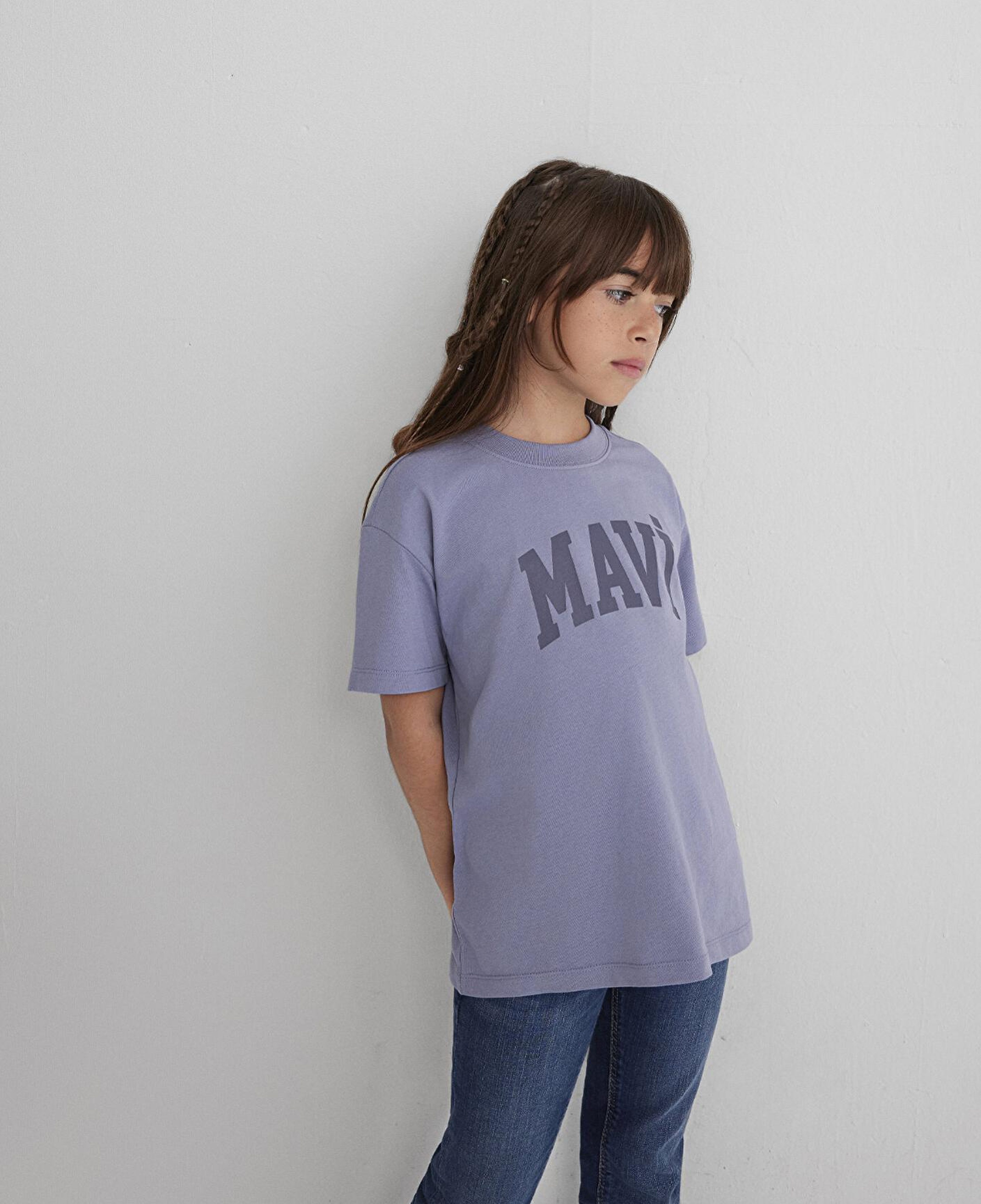 Mavi Mavi Logo Baskılı Mor Tişört Loose Fit / Bol Rahat Kesim 7610385-88095