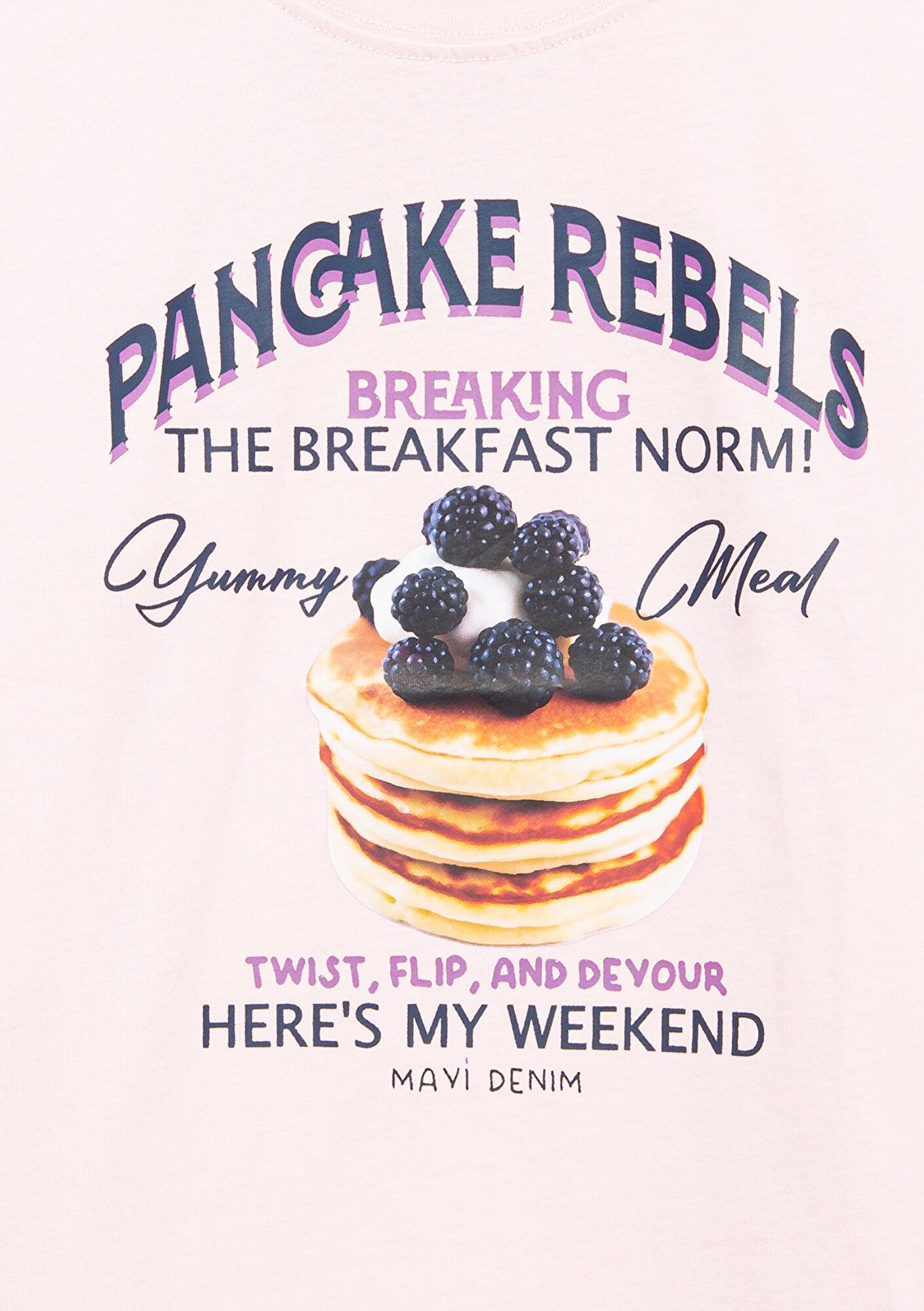 Mavi Baskılı Pembe Tişört Loose Fit / Bol Rahat Kesim 7610353-90773