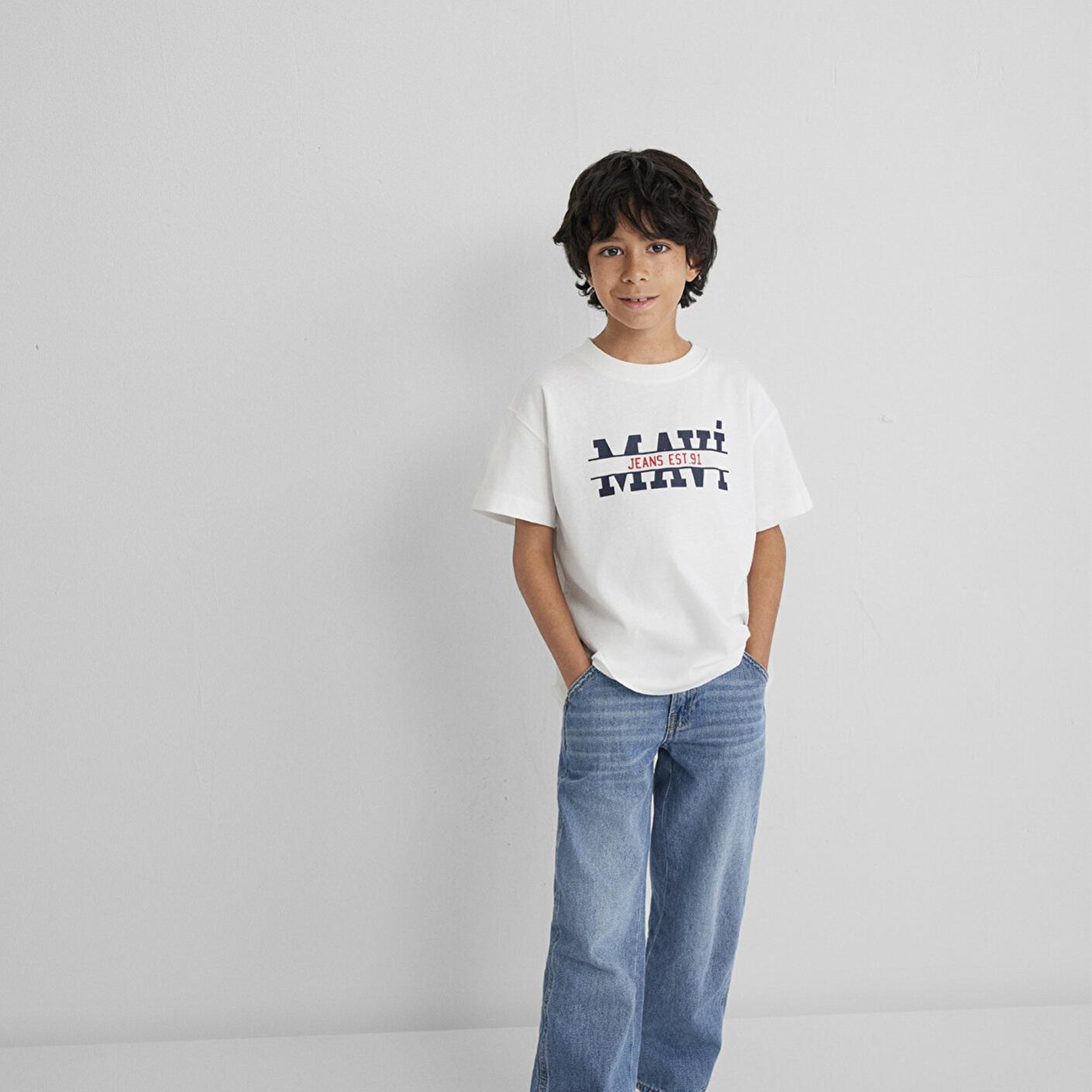 Mavi Mavi Logo Baskılı Ekru Tişört Loose Fit / Bol Rahat Kesim 6610397-70057