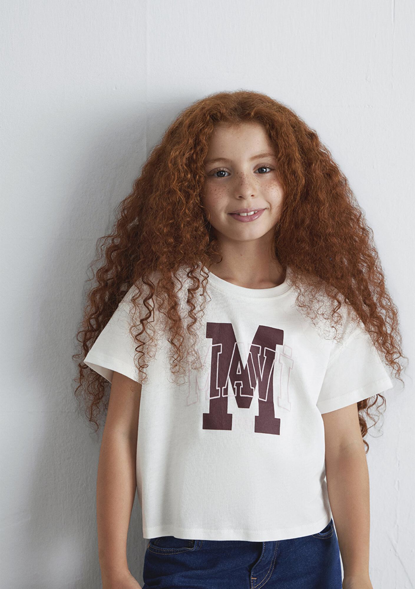 Mavi M Logo Baskılı Ekru Tişört Loose Fit / Bol Rahat Kesim 7610348-70057