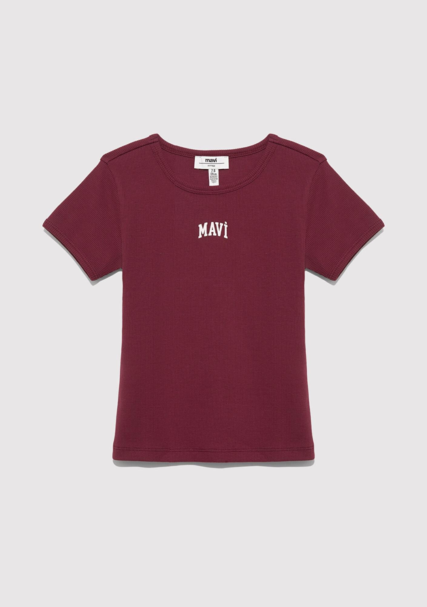 Mavi Mavi Logo Baskılı Bordo Tişört Fitted / Vücuda Oturan Kesim 7610350-70393