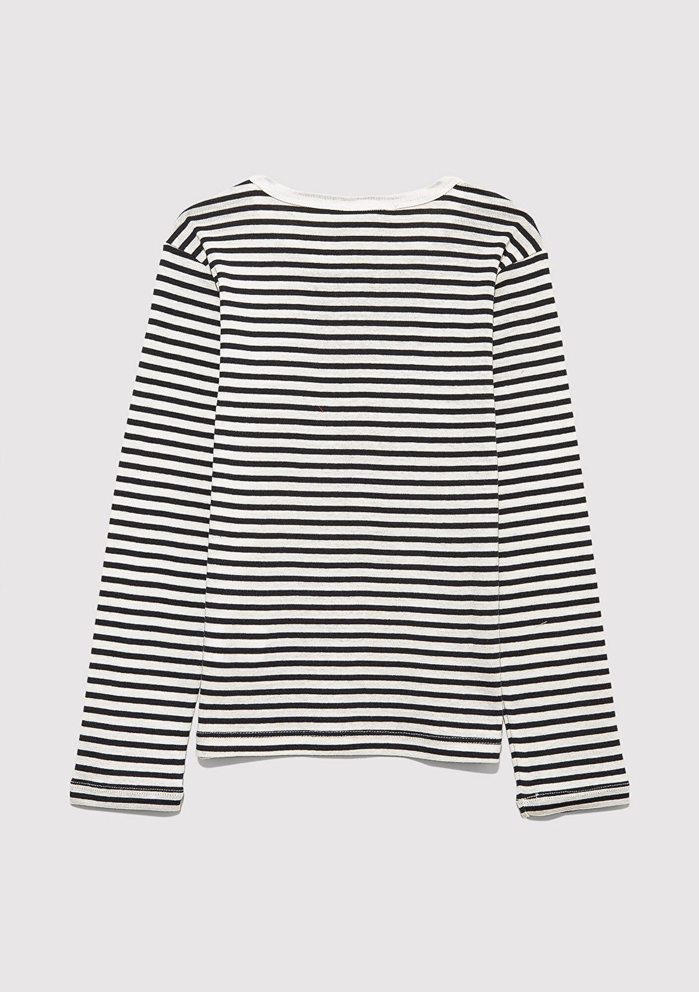 Mavi Çizgili Basic Tişört Fitted / Vücuda Oturan Kesim 7610351-86625