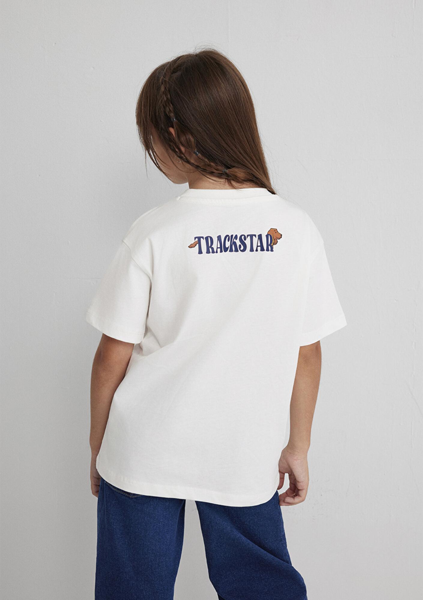 Mavi Baskılı Ekru Tişört Loose Fit / Bol Rahat Kesim 7610347-70057