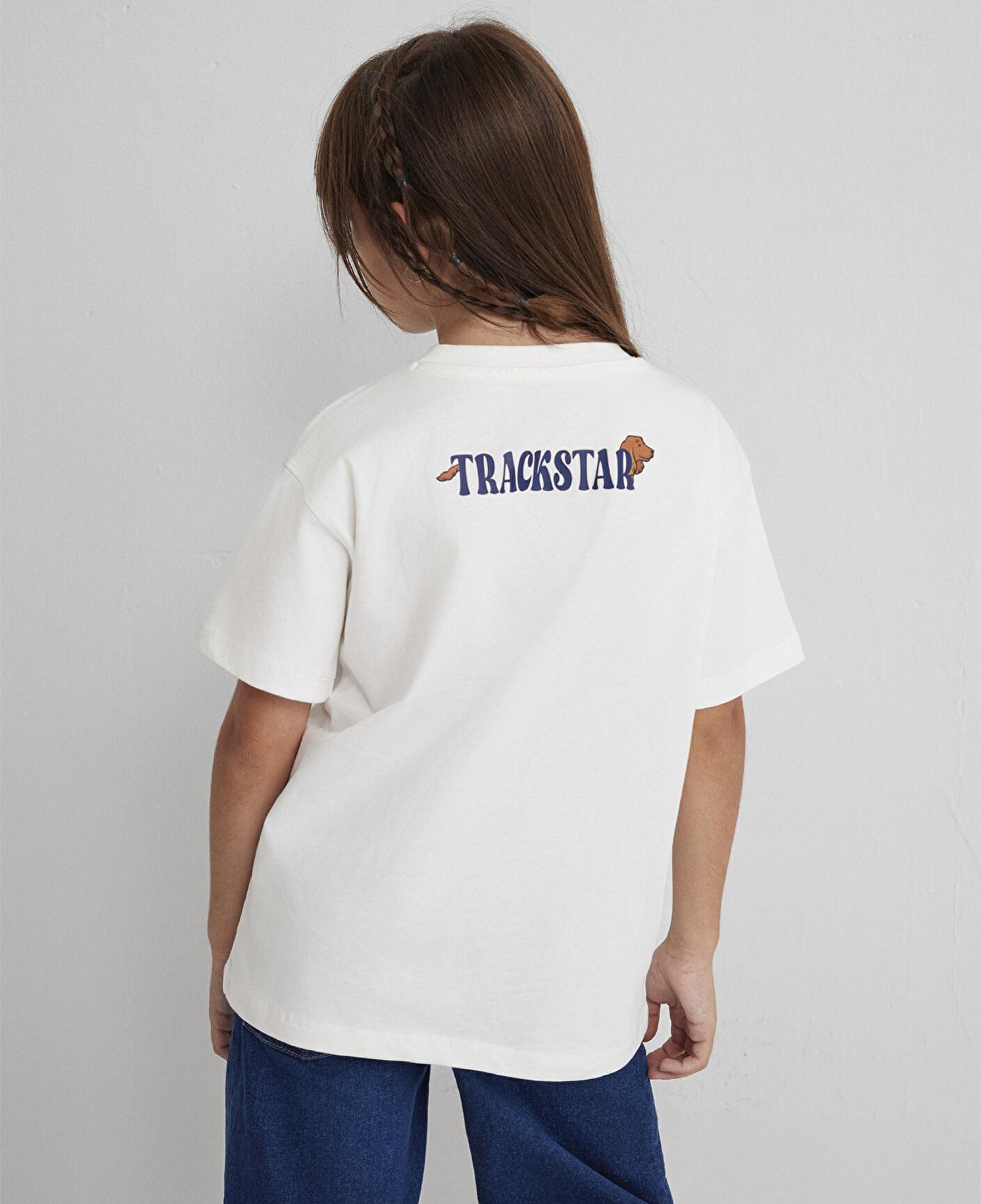 Mavi Baskılı Ekru Tişört Loose Fit / Bol Rahat Kesim 7610347-70057