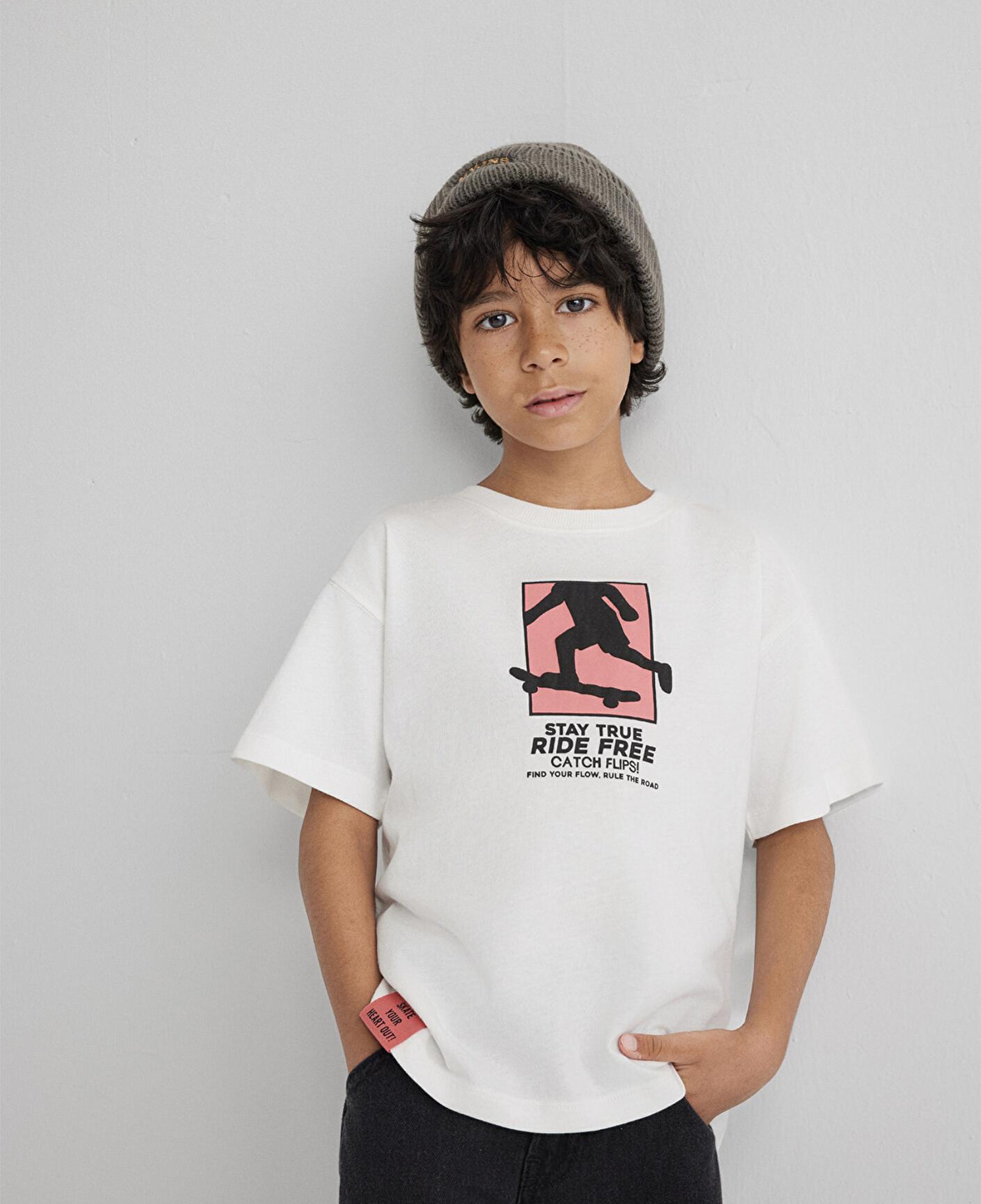 Mavi Baskılı Ekru Tişört Loose Fit / Bol Rahat Kesim 6610367-70057