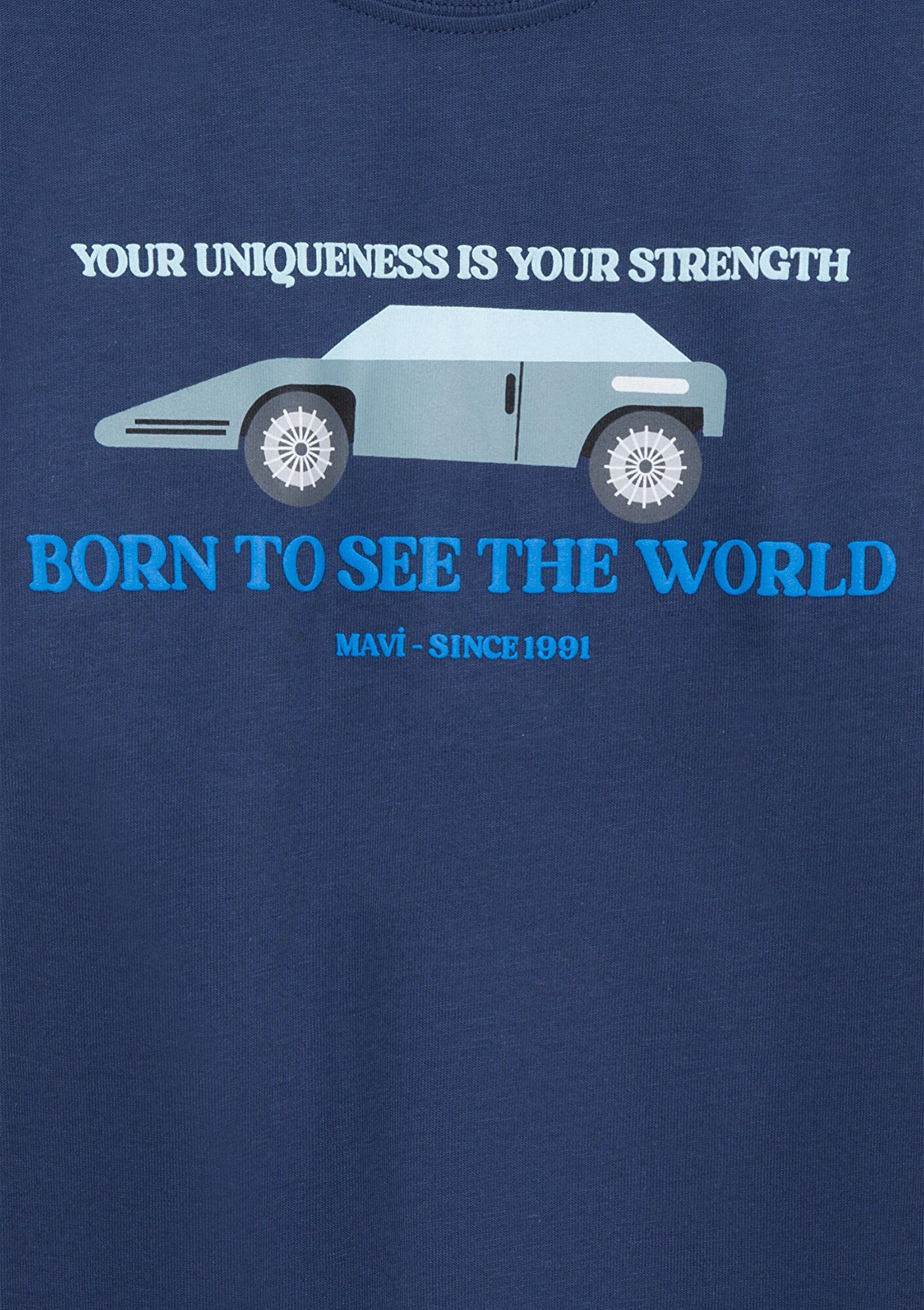 Mavi Araba Baskılı Lacivert Tişört Oversize / Geniş Kesim 6610363-87737
