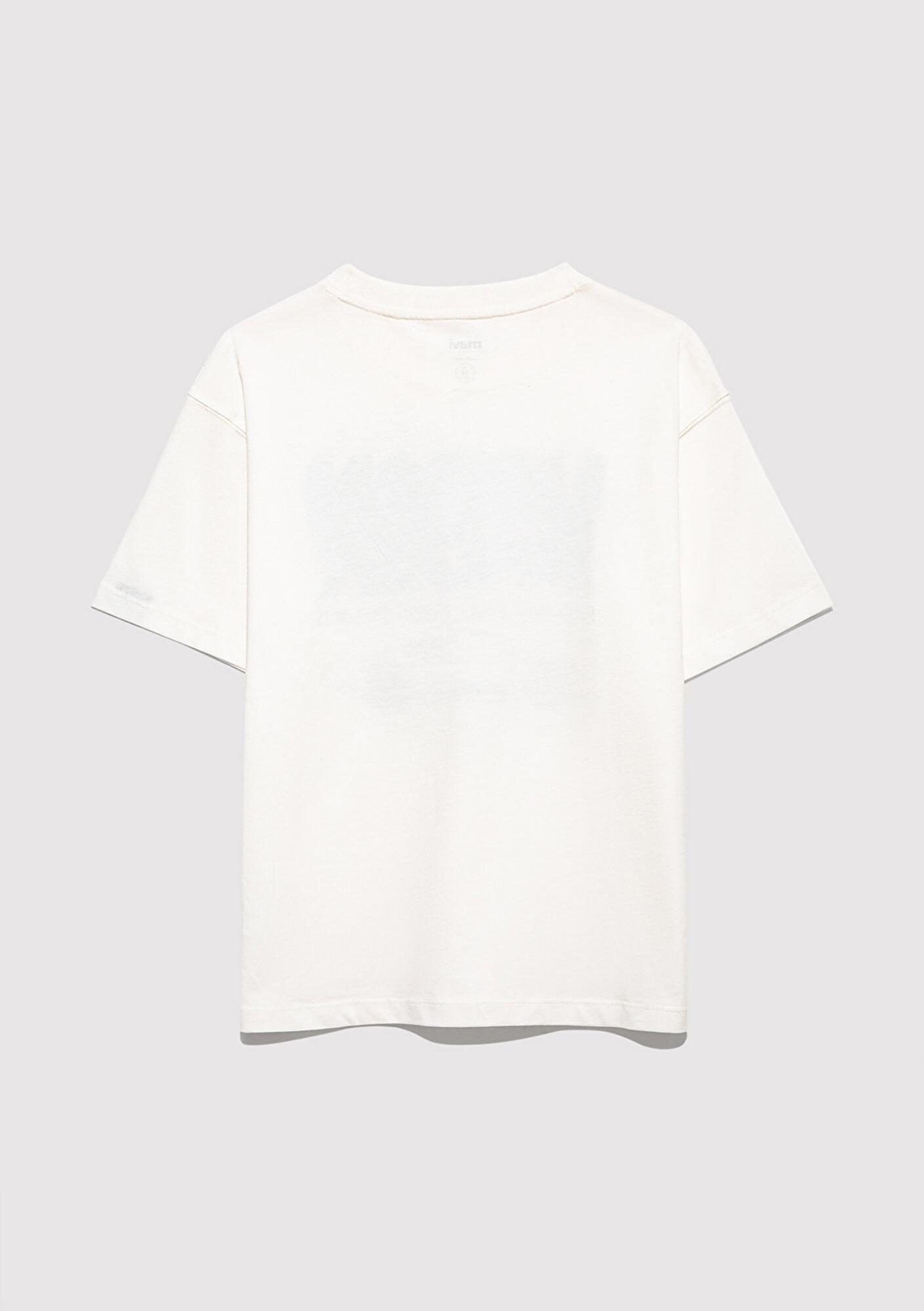 Mavi Araba Baskılı Ekru Tişört Oversize / Geniş Kesim 6610364-70057