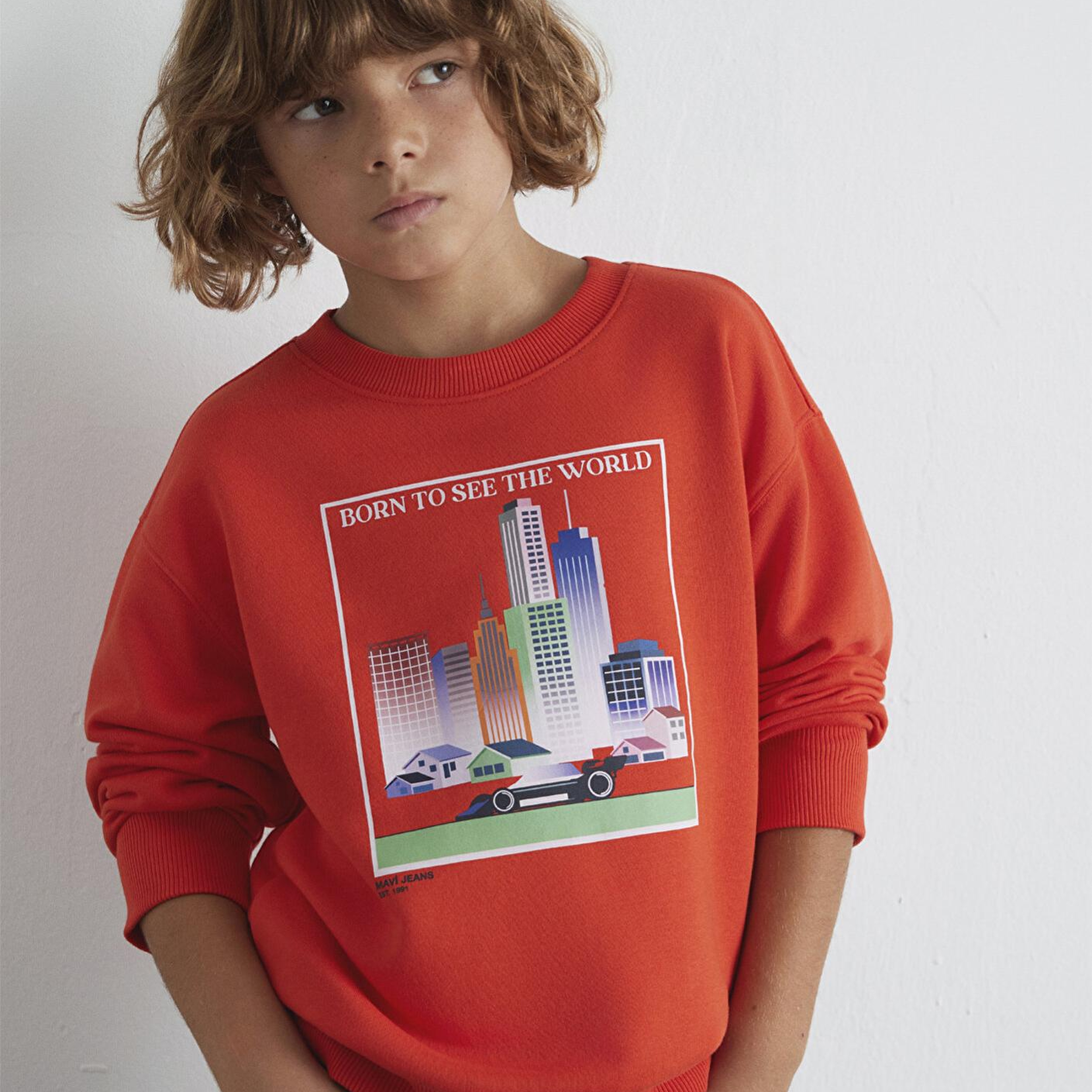 Mavi Araba Baskılı Turuncu Sweatshirt 6S10125-88523