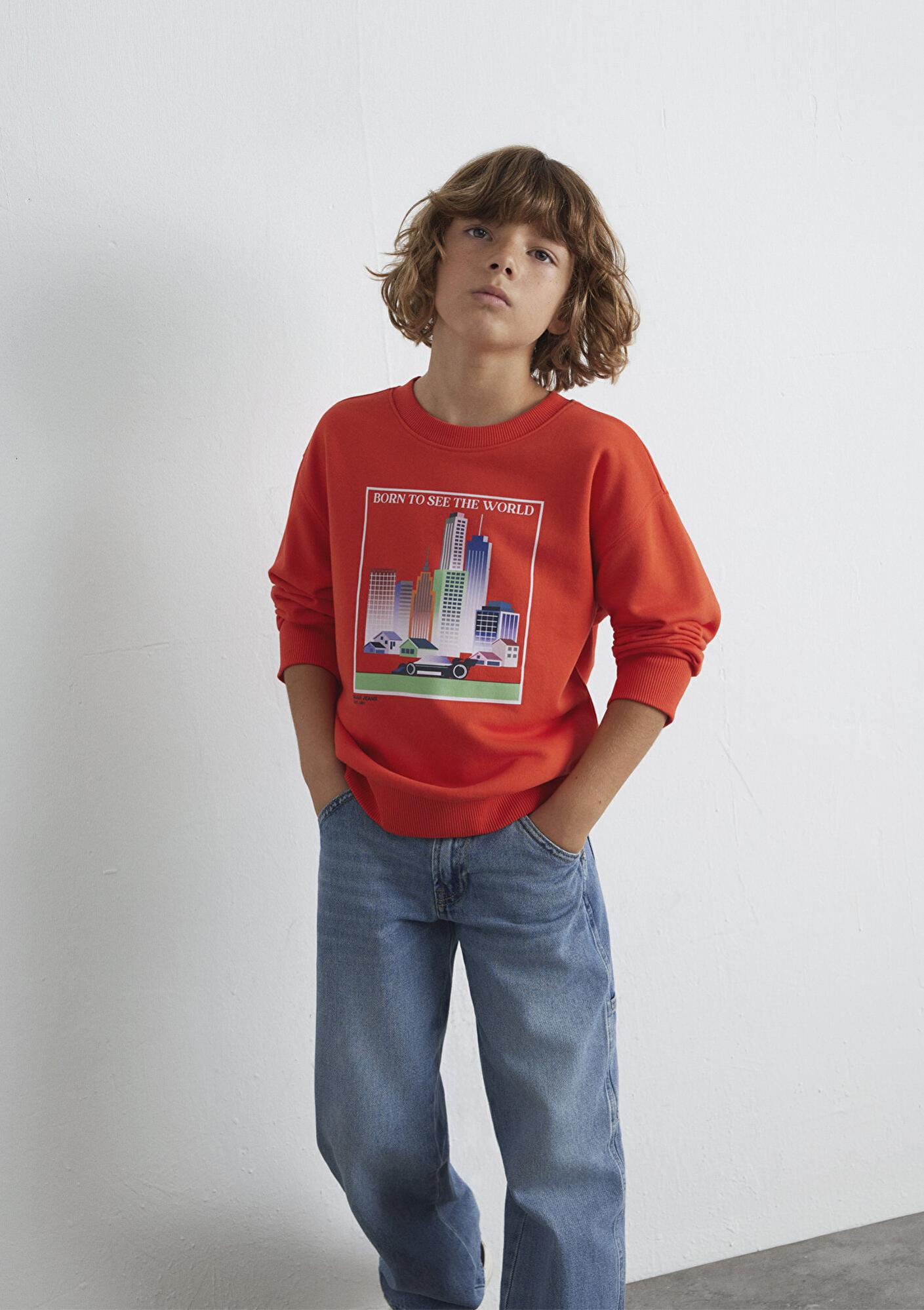 Mavi Araba Baskılı Turuncu Sweatshirt 6S10125-88523