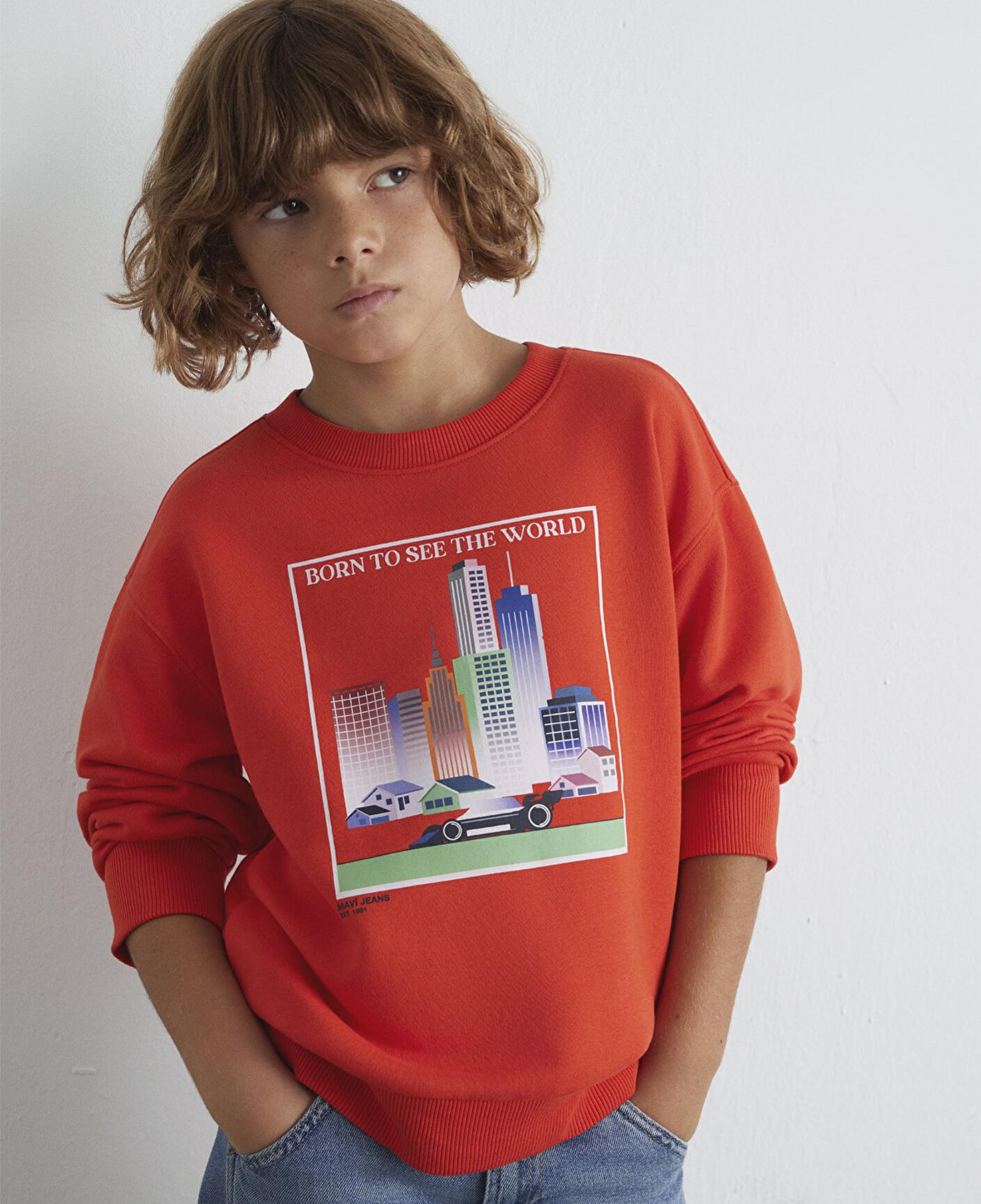 Mavi Araba Baskılı Turuncu Sweatshirt 6S10125-88523