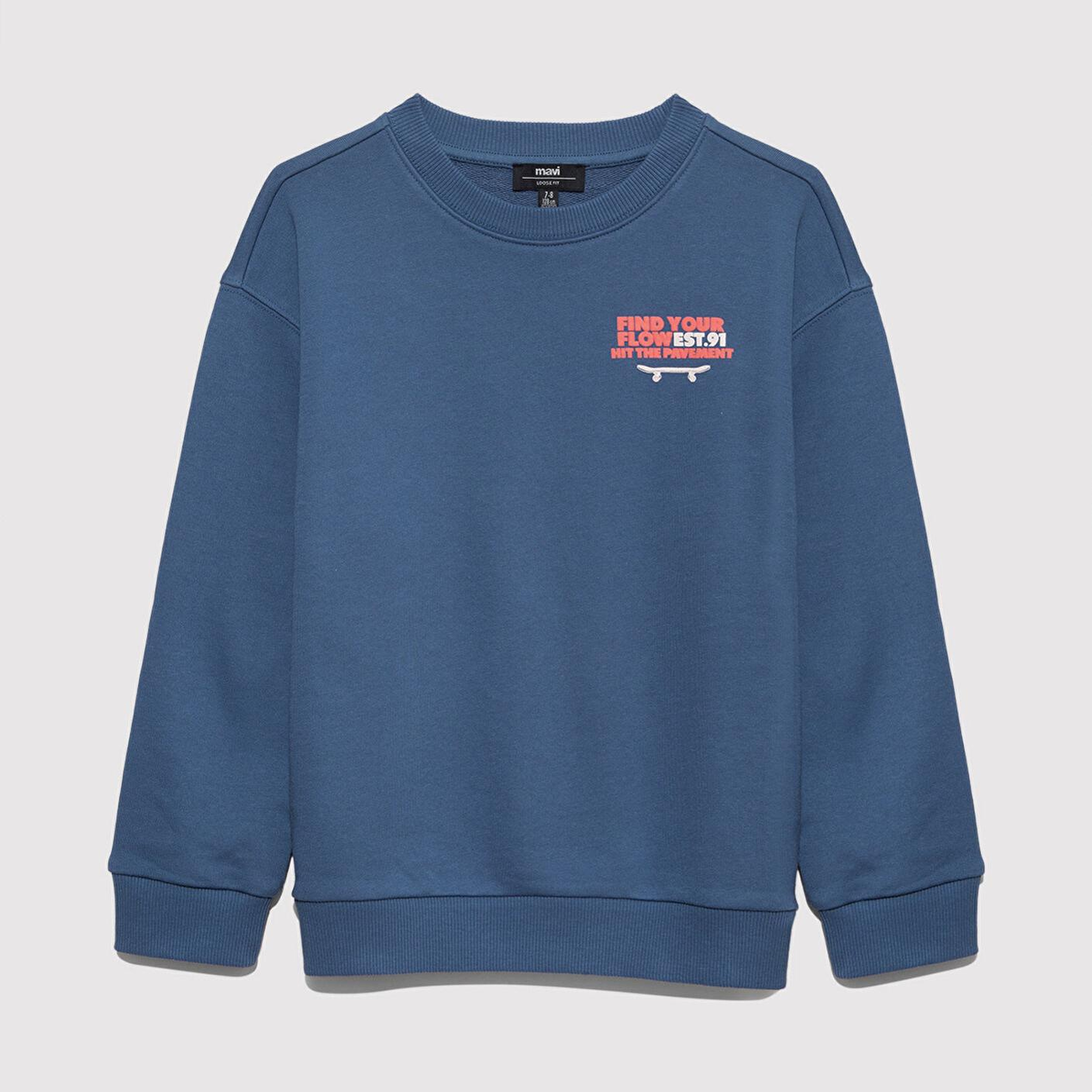 Mavi Baskılı Mavi Sweatshirt 6S10128-86702