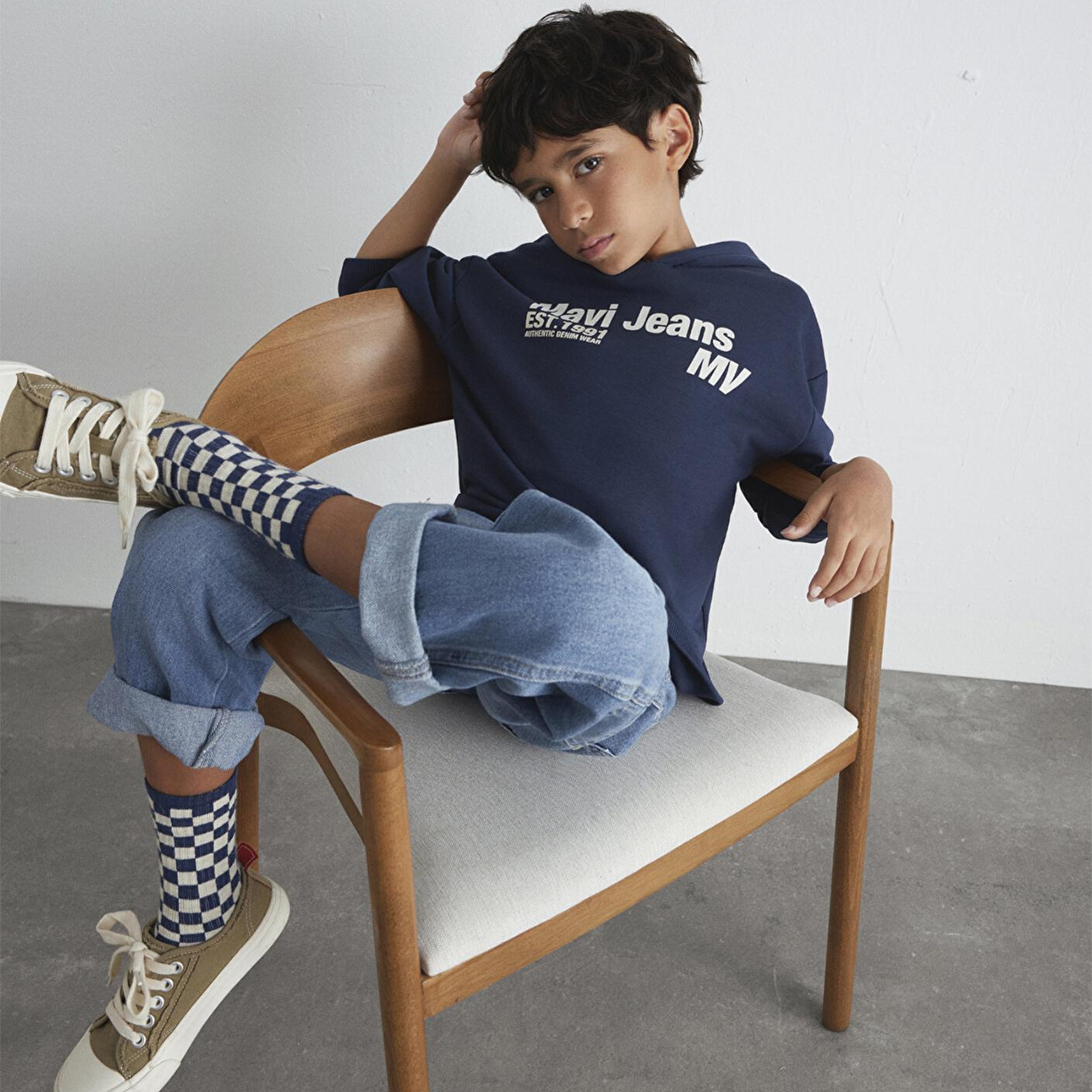 Mavi Mavi Jeans Baskılı Kapüşonlu Lacivert Sweatshirt 6S10141-82318