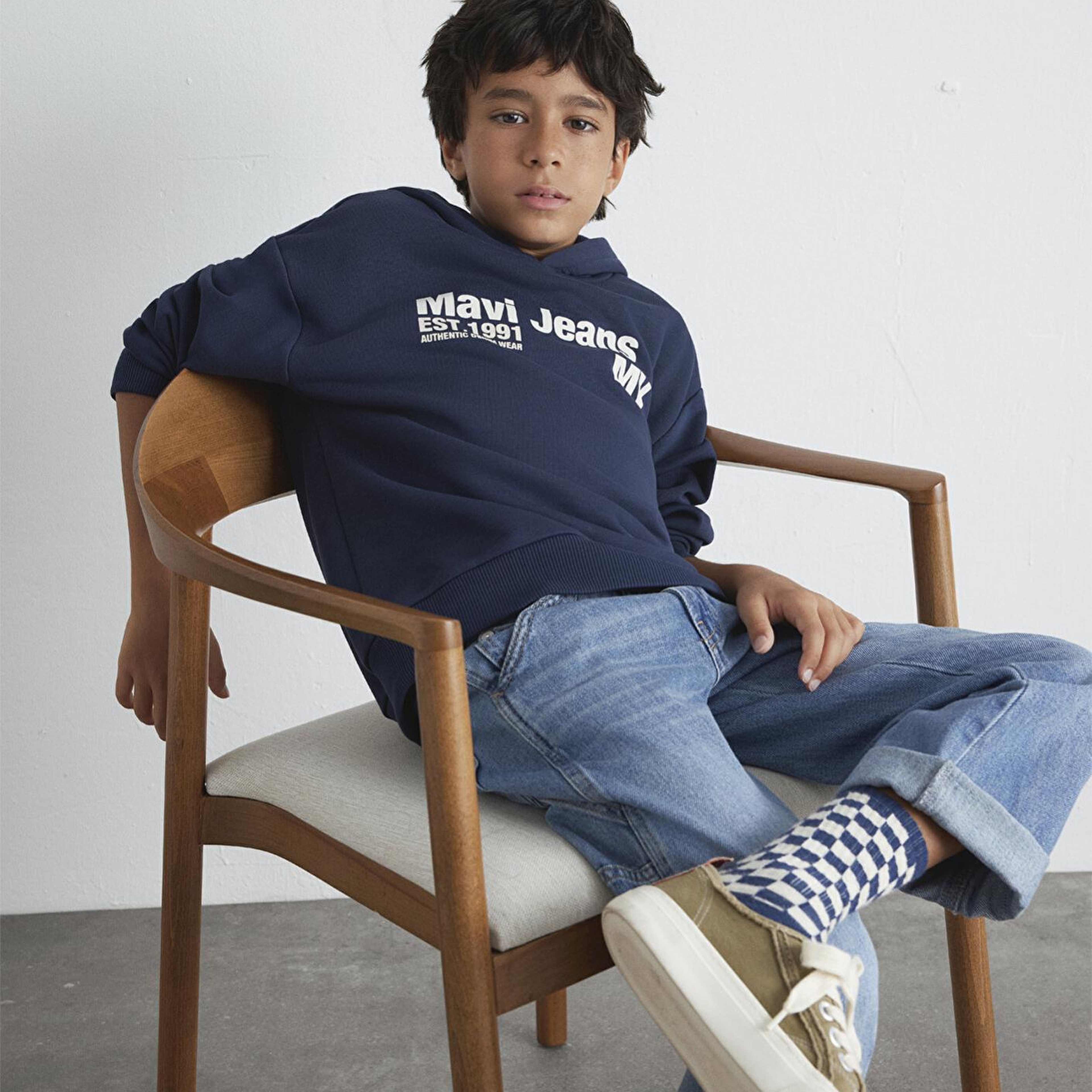 Mavi Mavi Jeans Baskılı Kapüşonlu Lacivert Sweatshirt 6S10141-82318