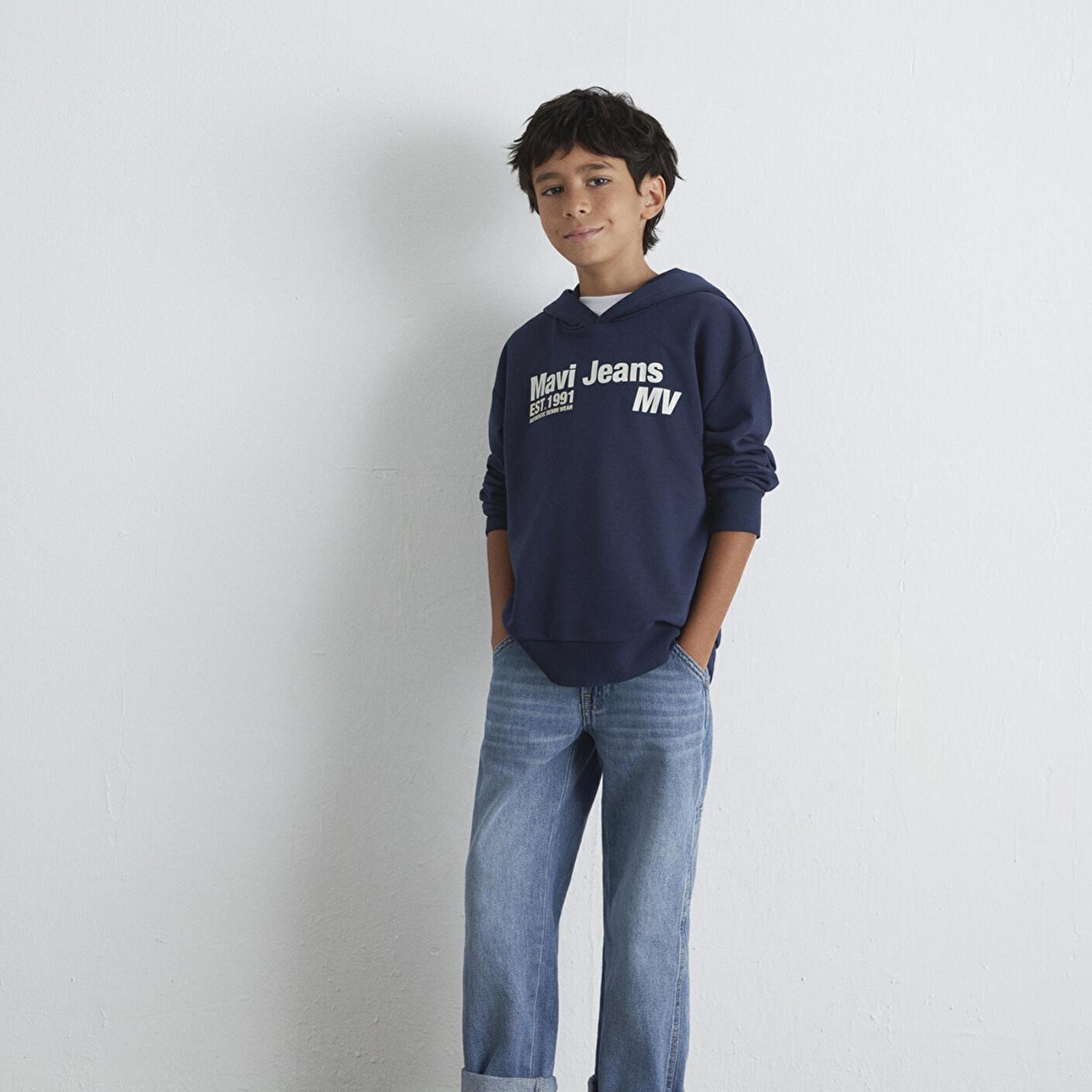 Mavi Mavi Jeans Baskılı Kapüşonlu Lacivert Sweatshirt 6S10141-82318