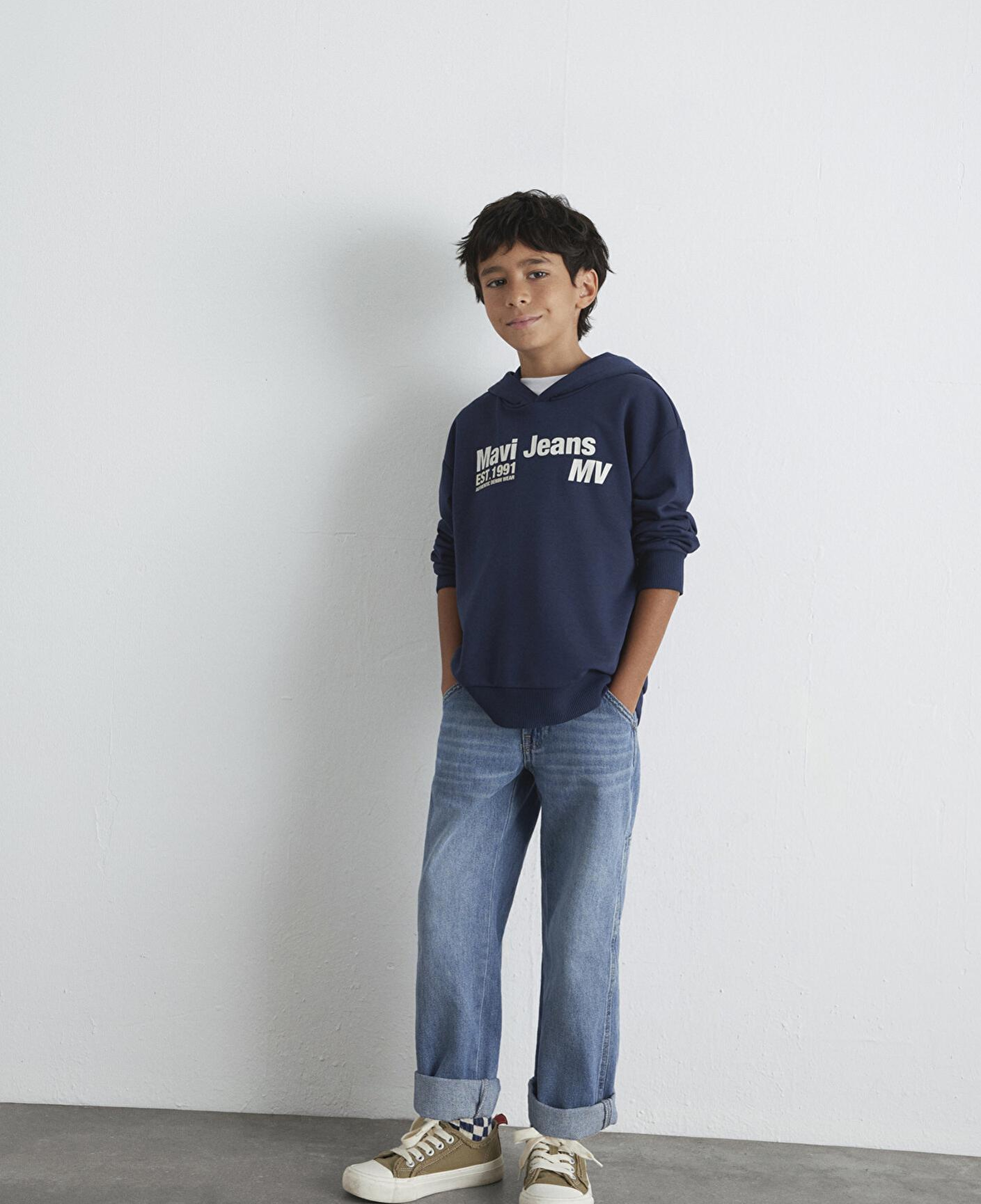 Mavi Mavi Jeans Baskılı Kapüşonlu Lacivert Sweatshirt 6S10141-82318