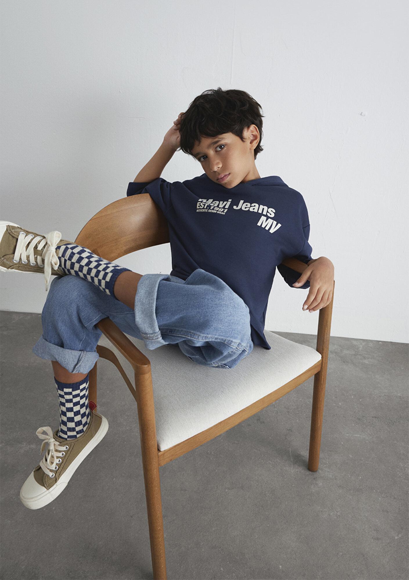 Mavi Mavi Jeans Baskılı Kapüşonlu Lacivert Sweatshirt 6S10141-82318