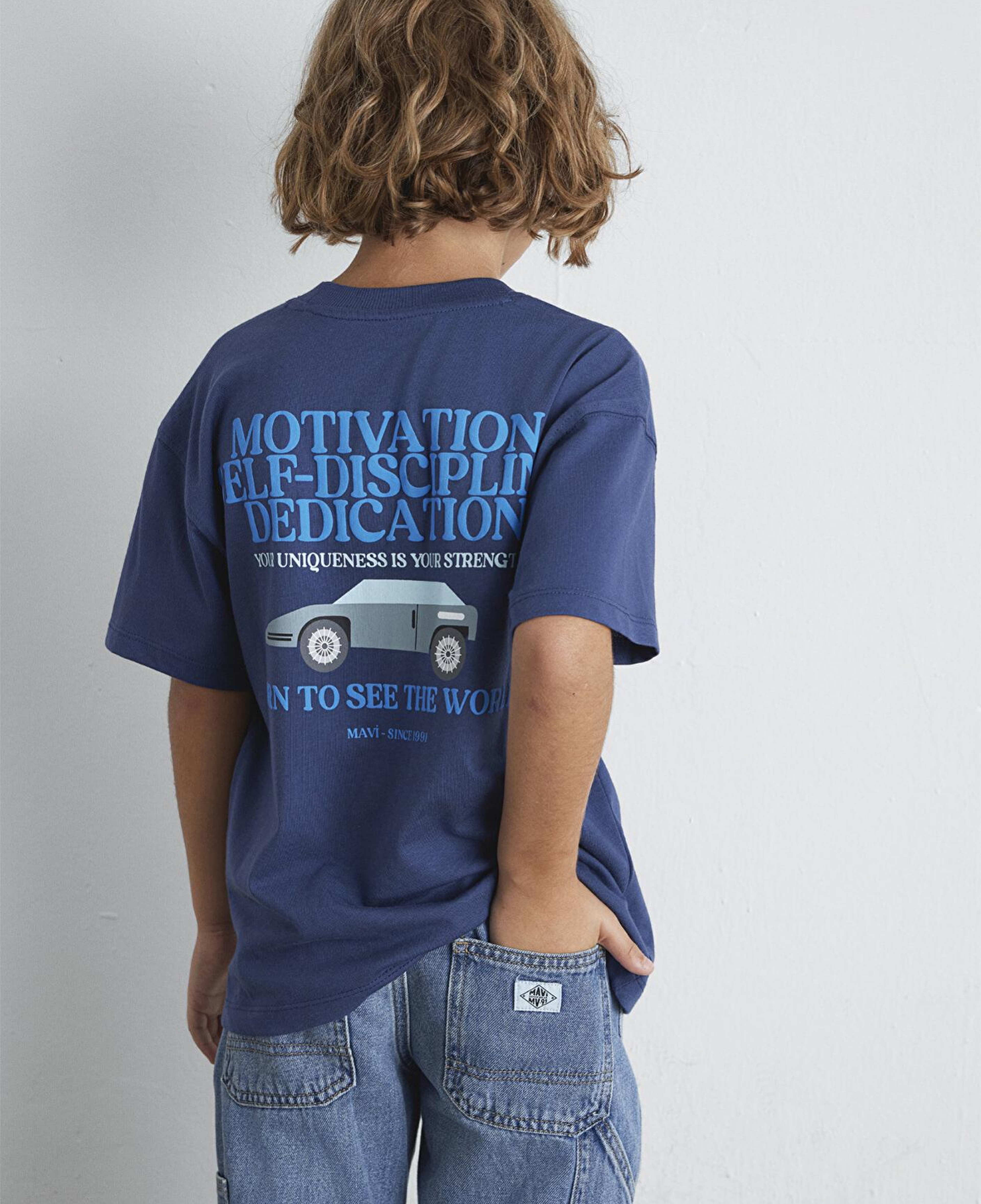 Mavi Araba Baskılı Lacivert Tişört Oversize / Geniş Kesim 6610363-87737